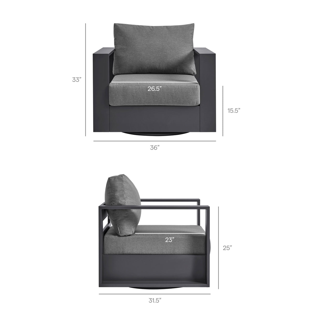 Tahoe Outdoor Patio Powder-Coated Aluminum Swivel Armchair by Modway