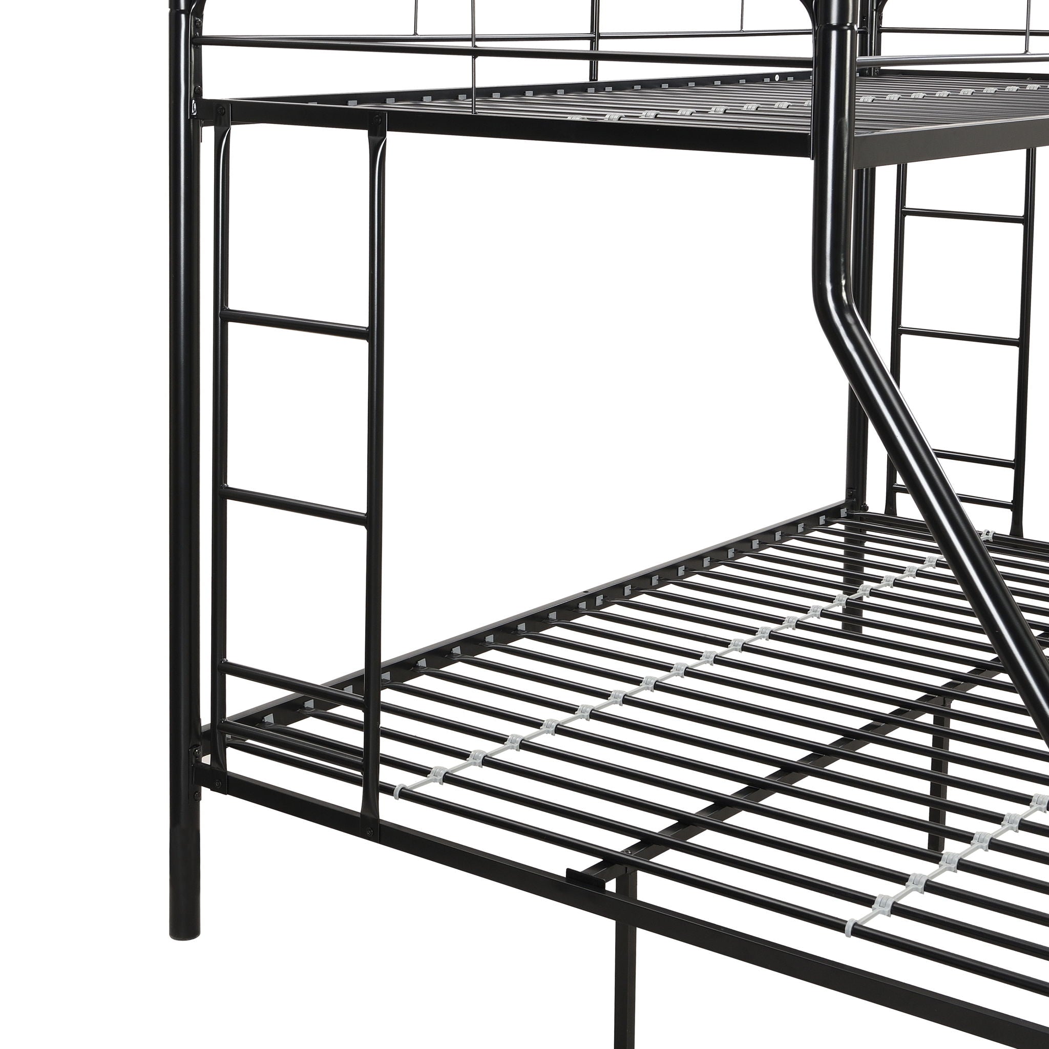 Modern Twin Over Full Metal Bunk Bed With Trundle And Dual Side Ladder And Metal Design - Black / Brown