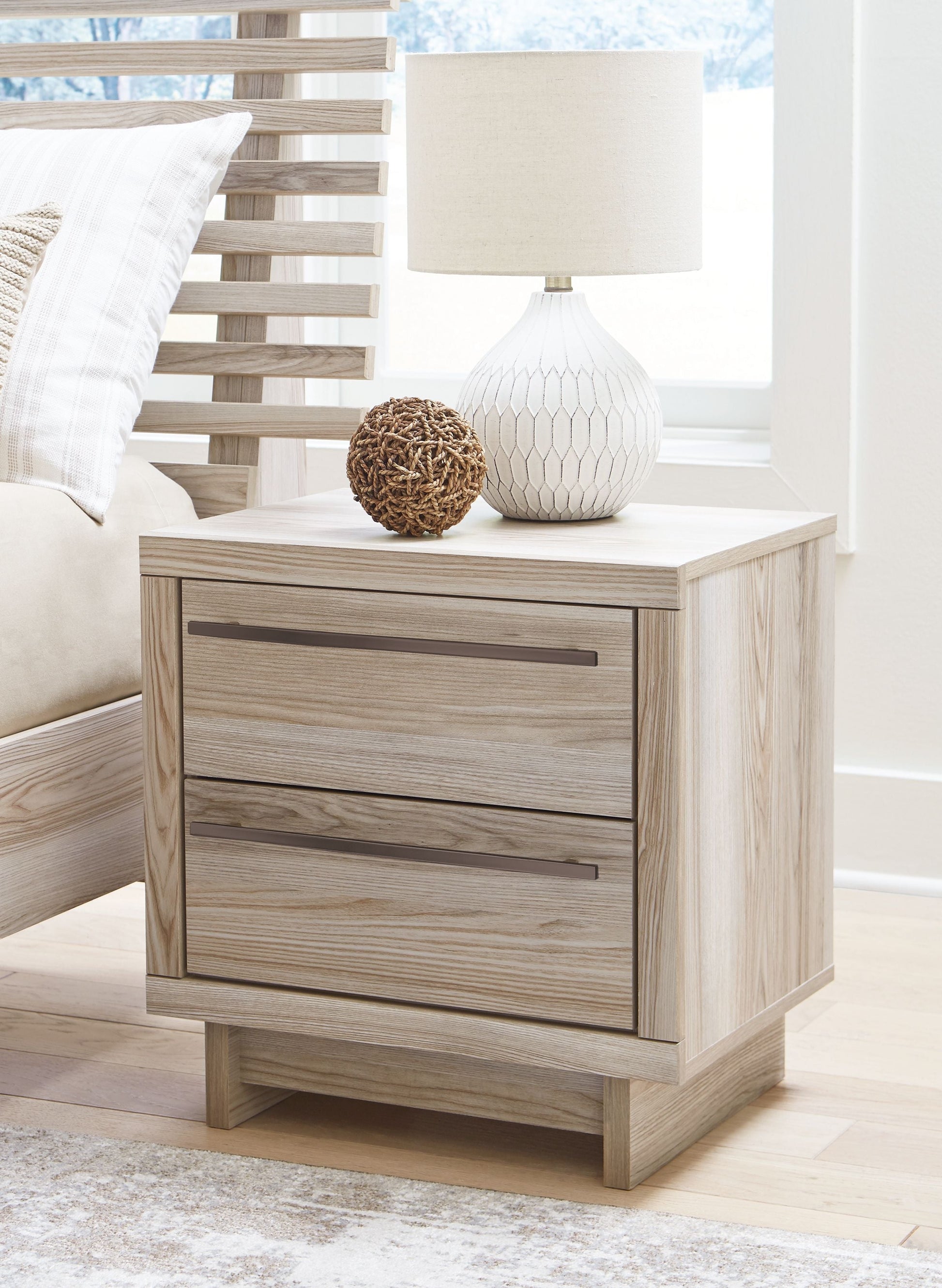 Signature Design by Ashley® Hasbrick - Tan - Two Drawer Night Stand | Meri Furniture