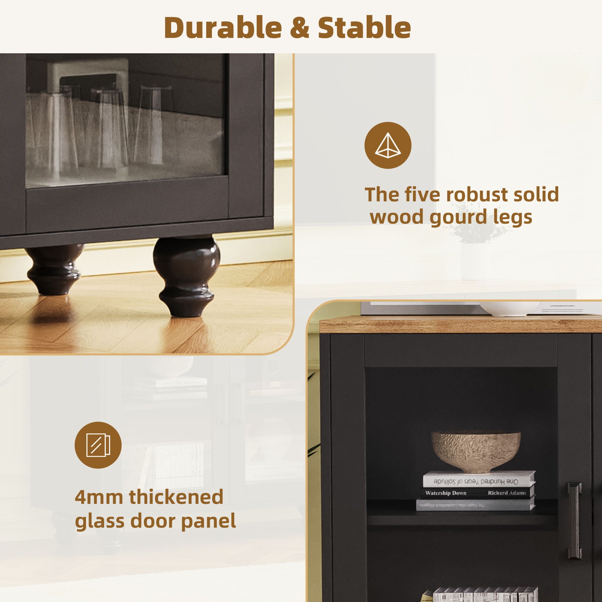 Farmhouse TV Stand With Solid Wood Gourd Shaped Legs For TVs Up To 70"