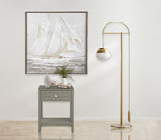 Dylan 23"W Taupe Wooden End Side Table Nightstand with Glass Top and Drawer