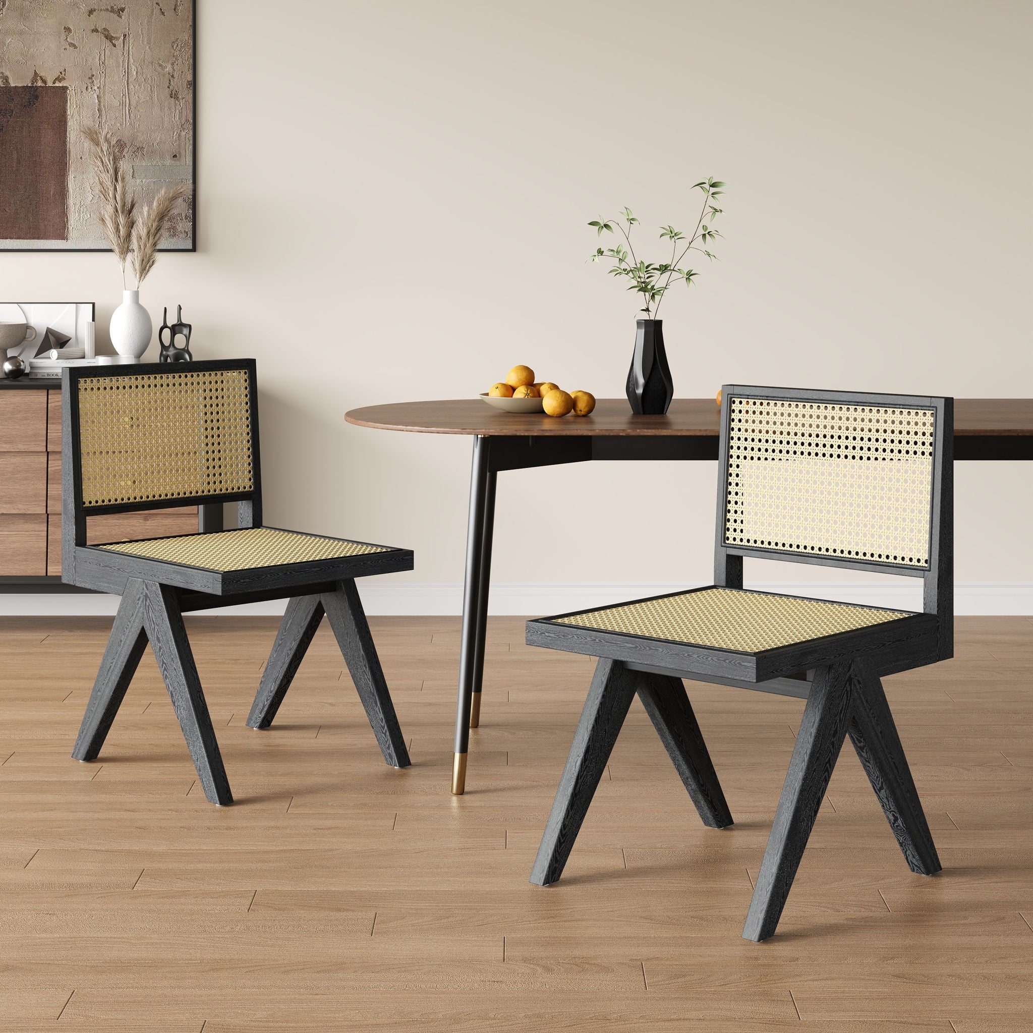 Chandigarh Dining Room Chairs With Natural Rattan (Set of 2)