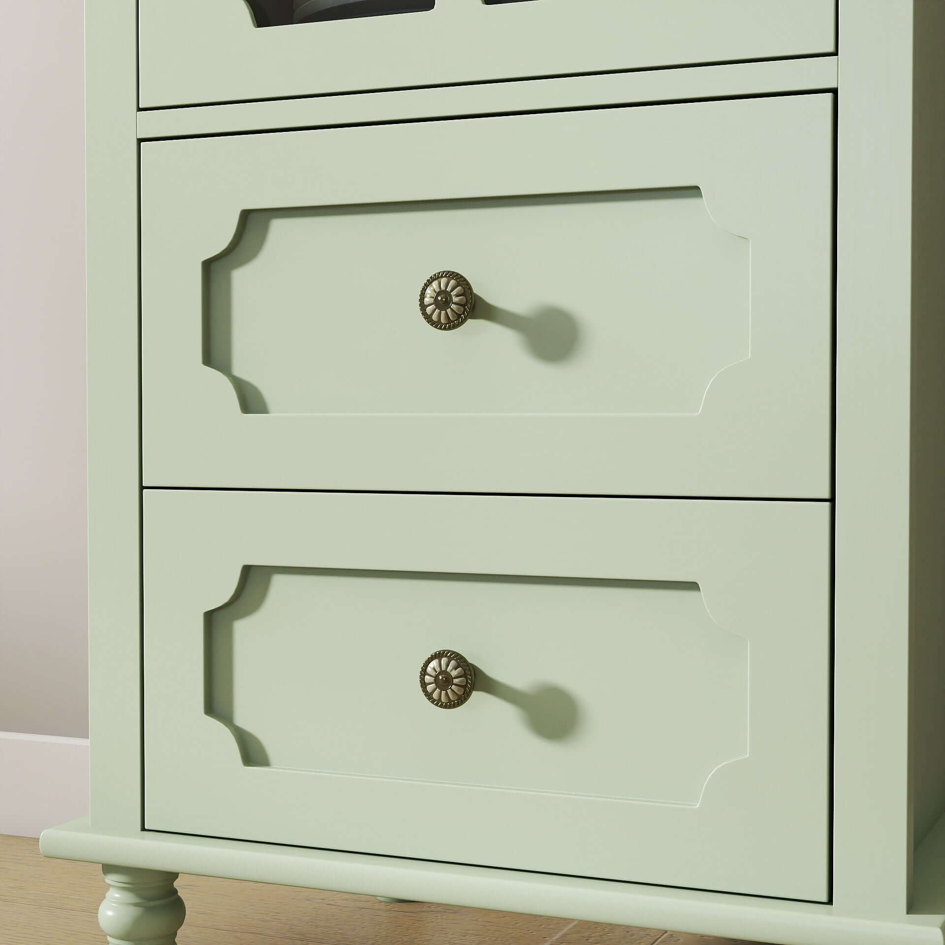 Minimalism Buffet Cabinet With Glass Doors And Double Drawer