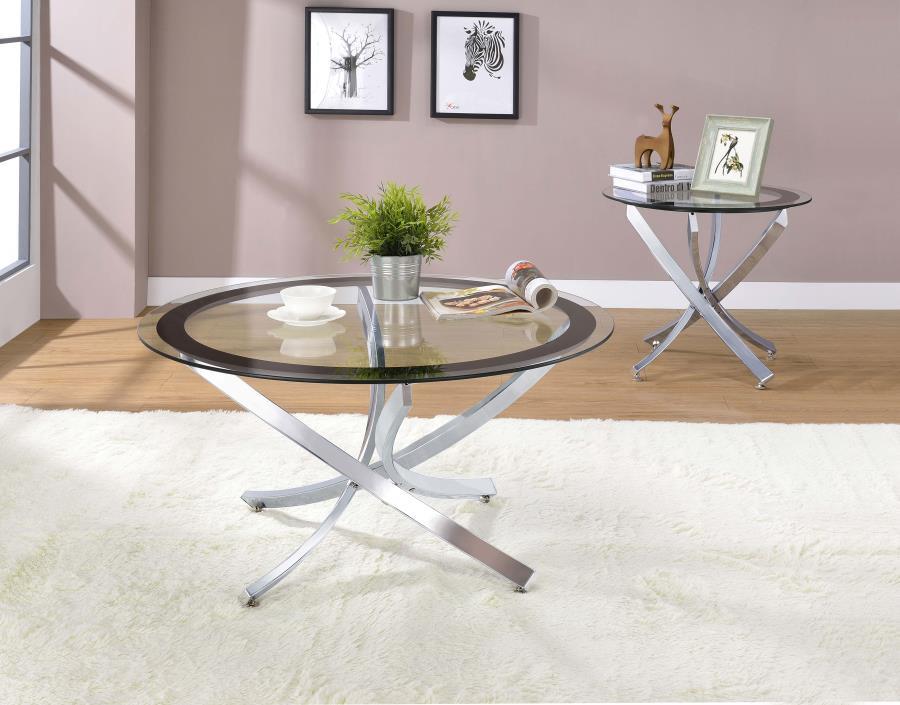 Coaster Fine Furniture Brooke - Round Glass Top Side End Table Metal Base | Meri Furniture