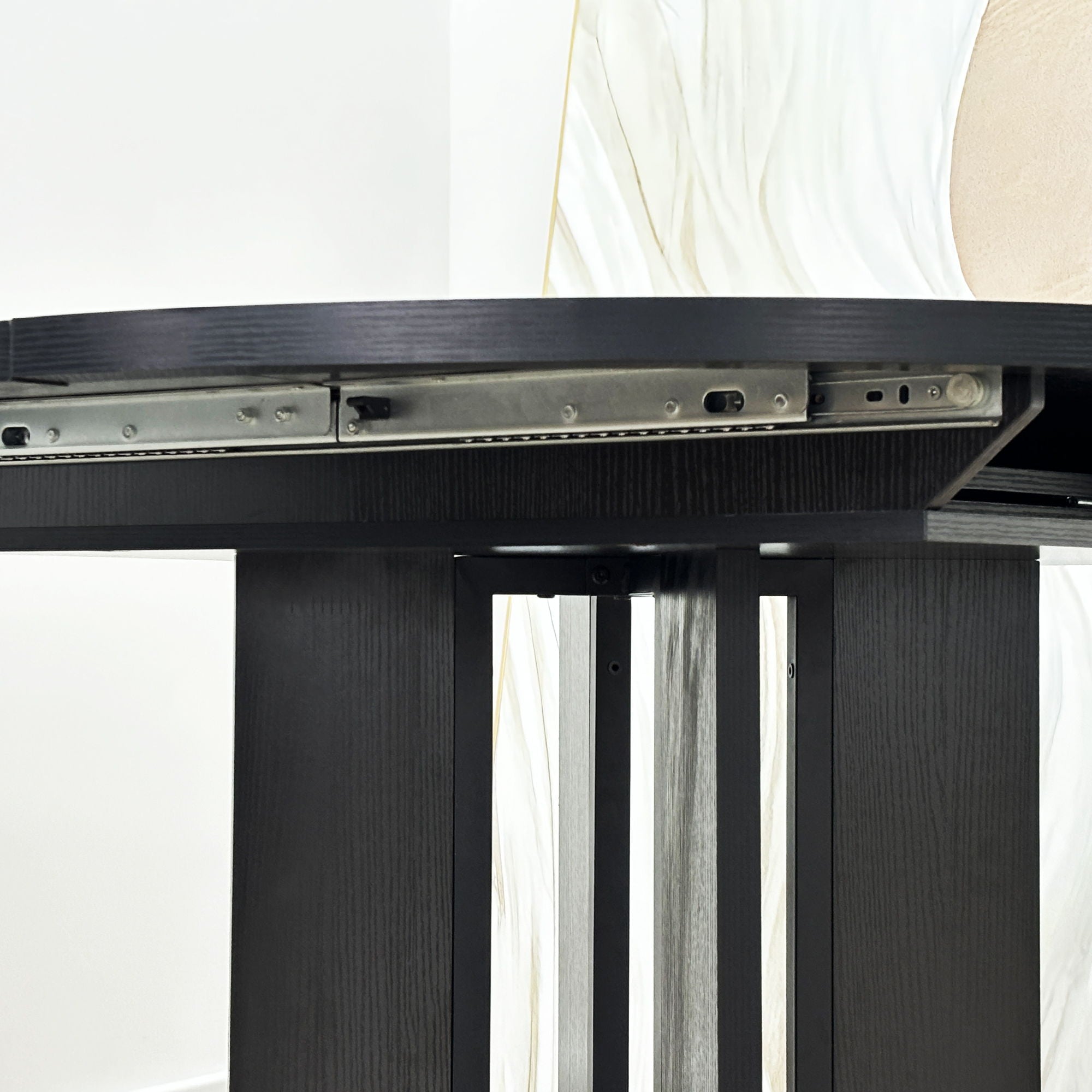 Dining Table For Farmhouse Kitchen Expandable Oval Table Top With Removable Leaf Trestle X Shaped Base - Black