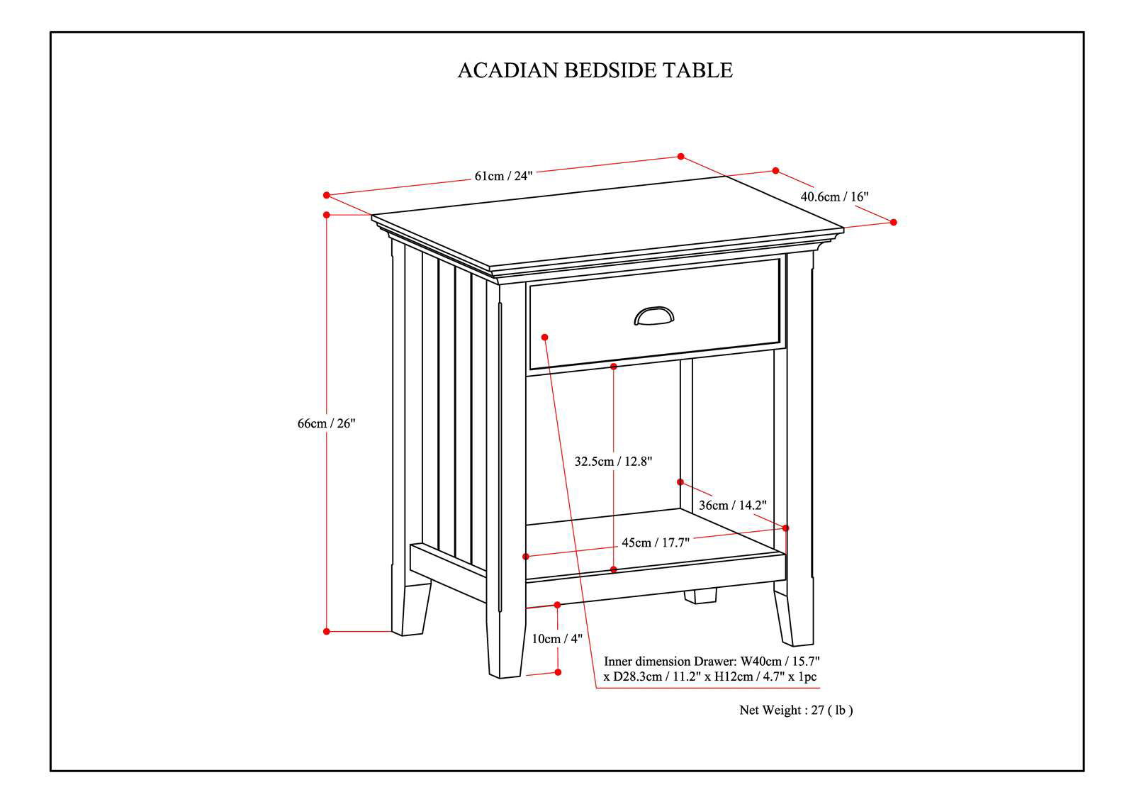 Acadian - Bedside Table, Handcrafted
