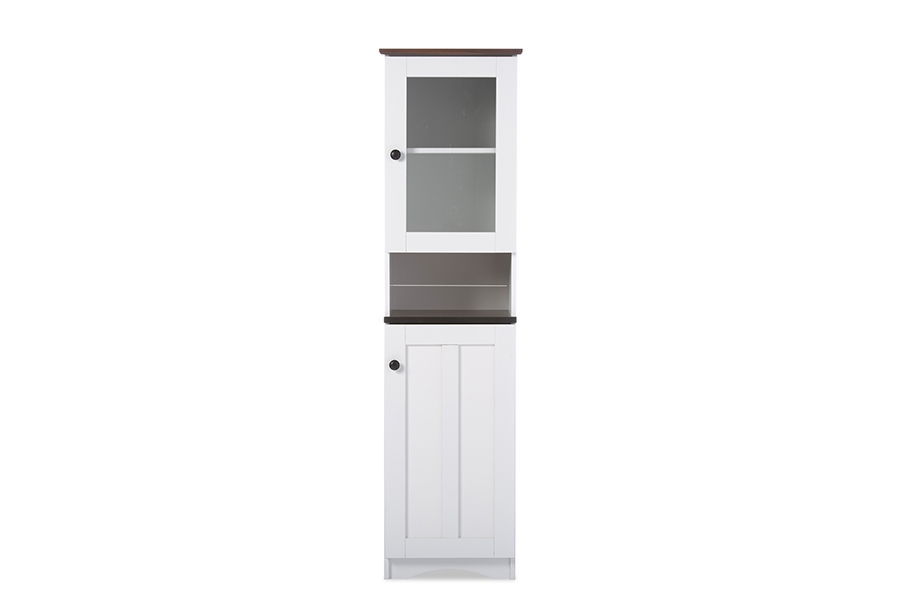 Lauren Modern and Contemporary Two-tone White and Dark Brown Buffet and Hutch Kitchen Cabinet