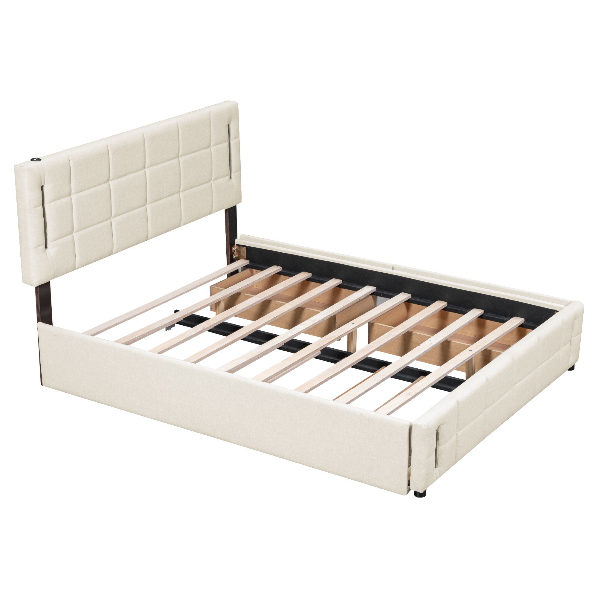 Upholstered Platform Bed With Trundle & Drawers