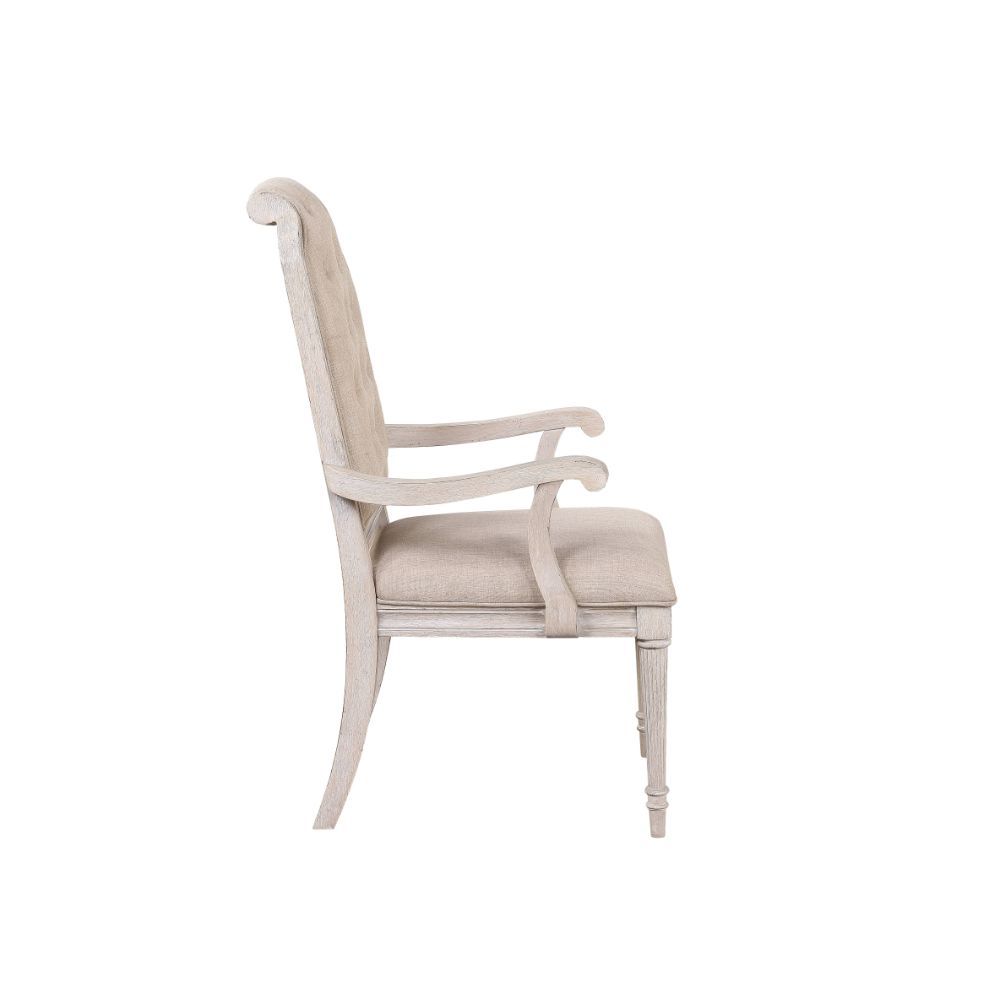 ACME Wynsor - Chair (Set of 2) - Fabric & Antique Champagne | Meri Furniture