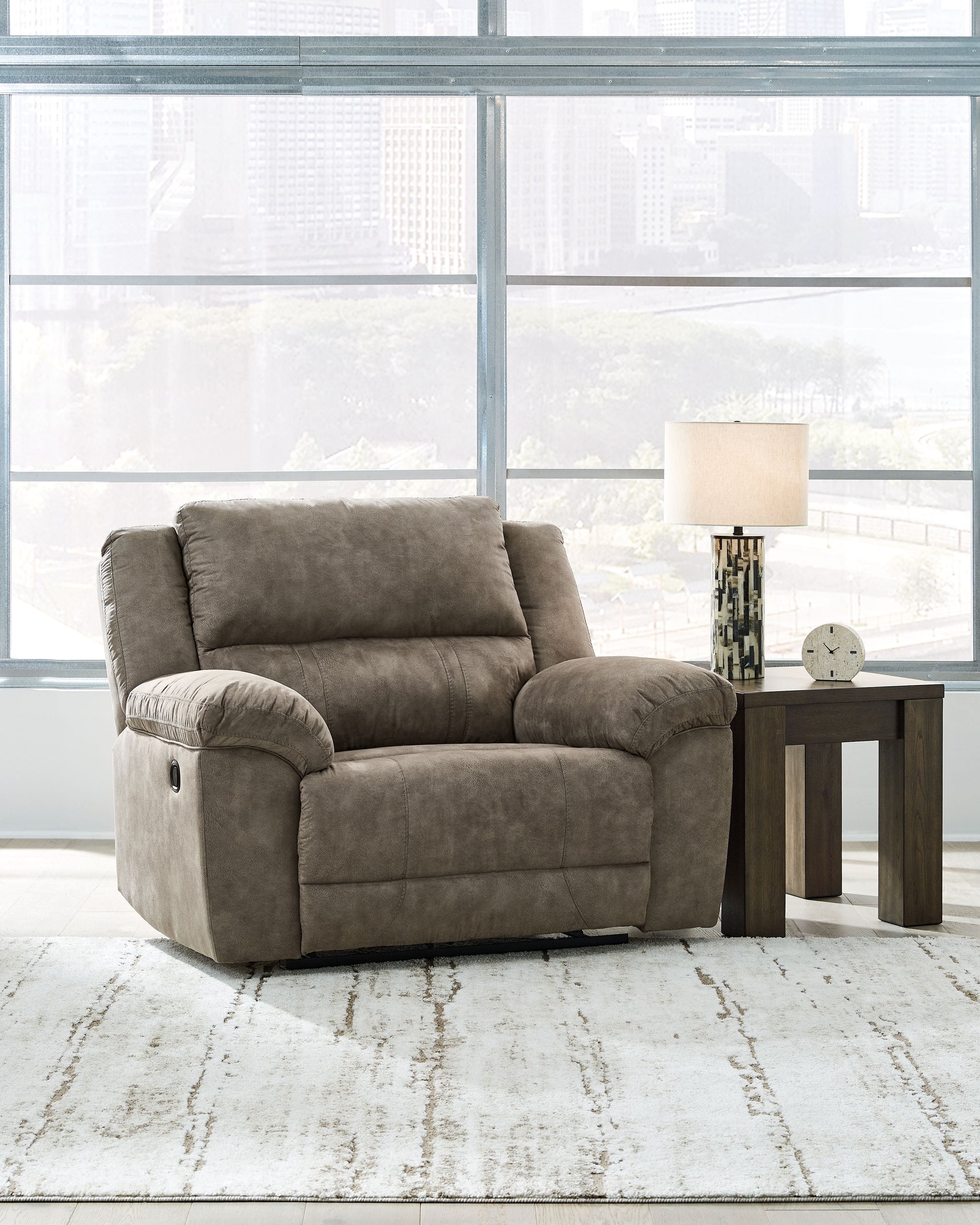 Signature Design by Ashley® Laresview - Fossil - Zero Wall Wide Seat Recliner | Meri Furniture