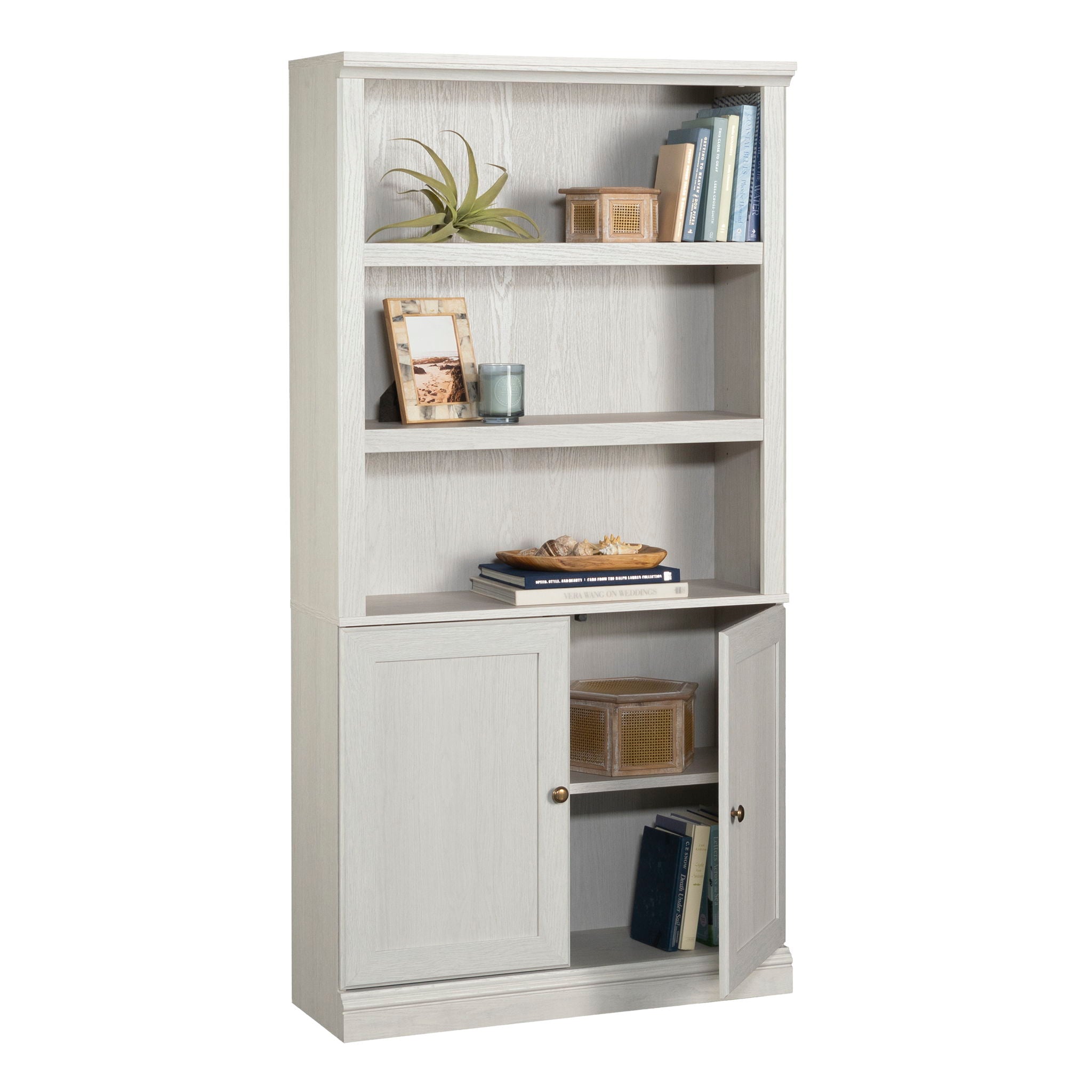 5-Shelf Bookcase with Doors in Glacier Oak