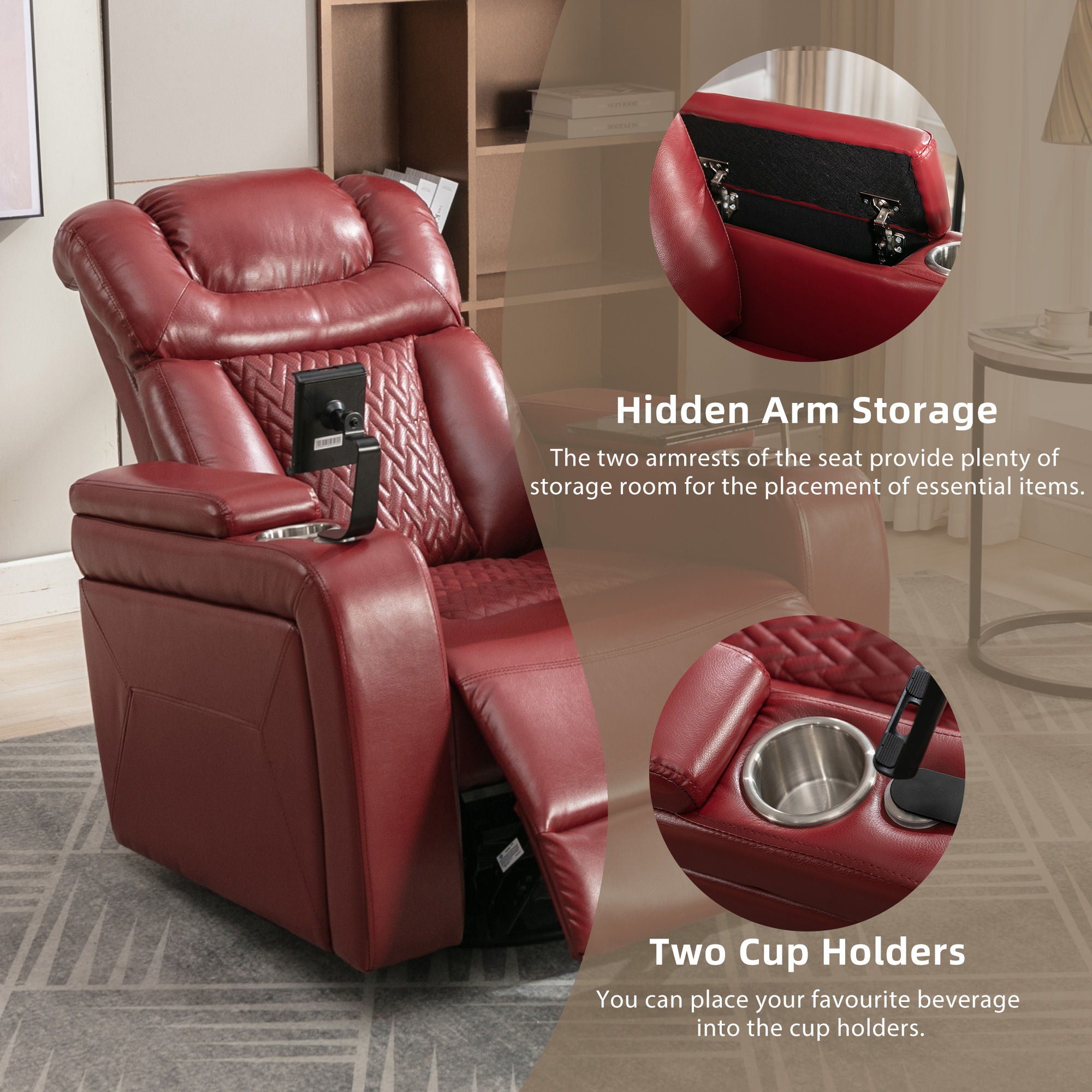270 Degree Swivel Power Recliner With Tray Table, Phone Holder, Cup Holder, USB Port