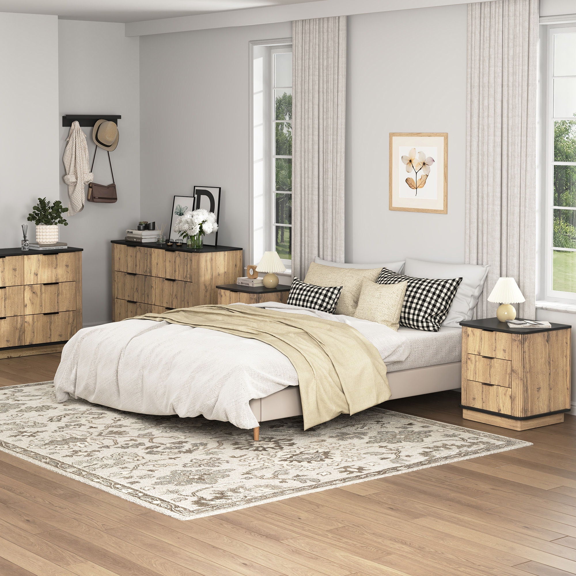 Multi Functional 3 Drawer Nightstand, Perfect For Storing Items Of Different Heights, A Perfect Combination Of Nature And Fashion - Black