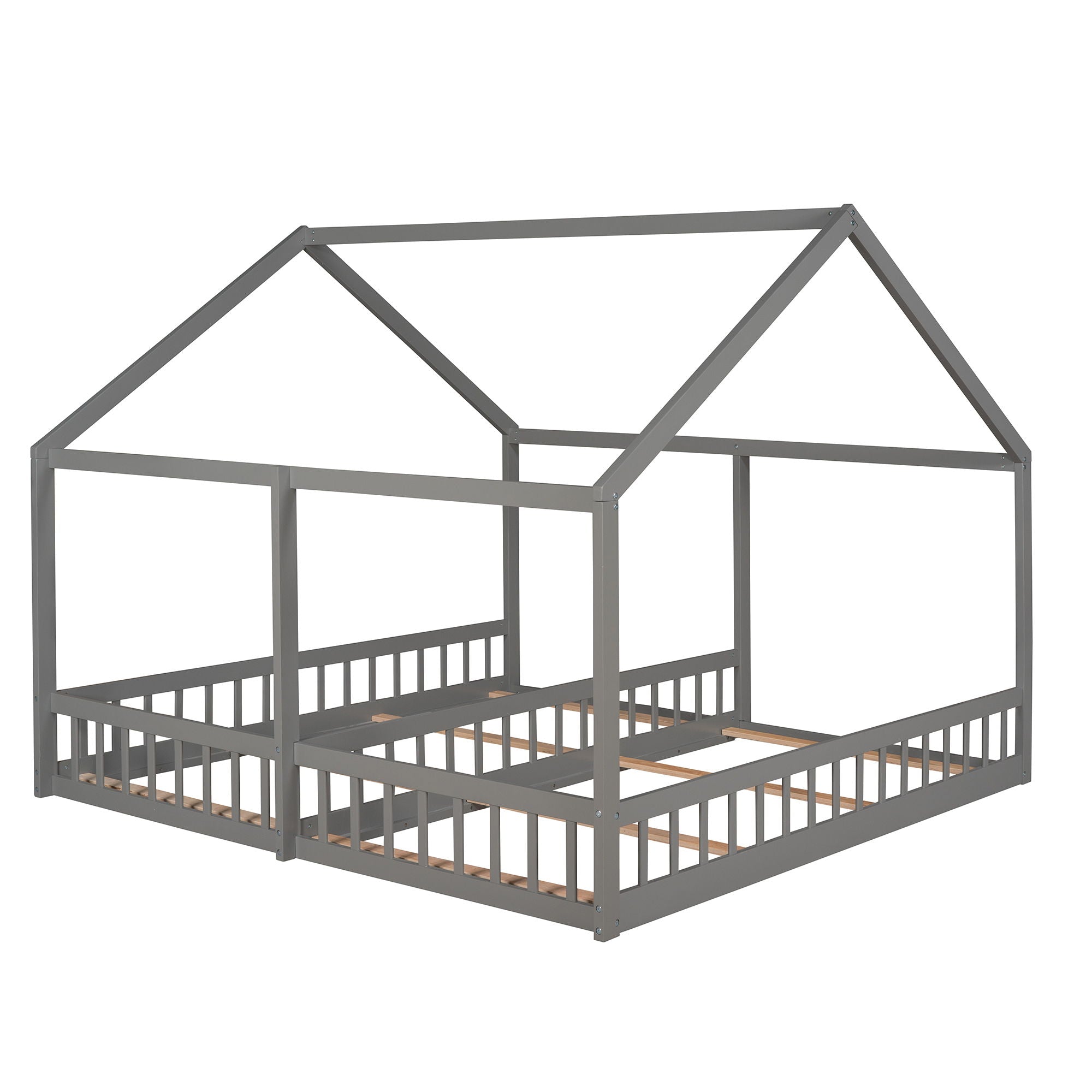 House Platform Beds, 2 Shared Beds, Metal Frame With Guardrails