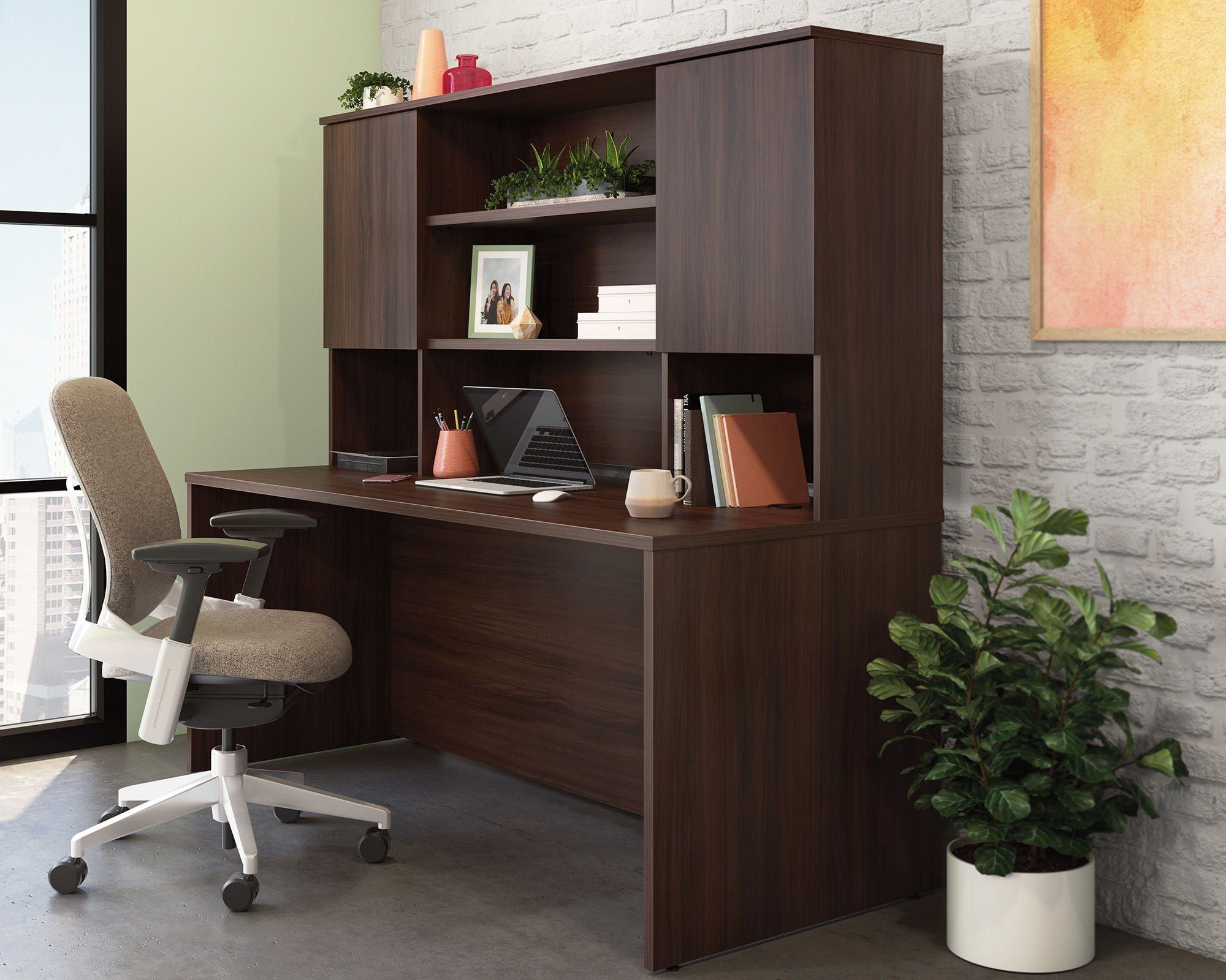 Commercial Desktop Hutch in Noble Elm