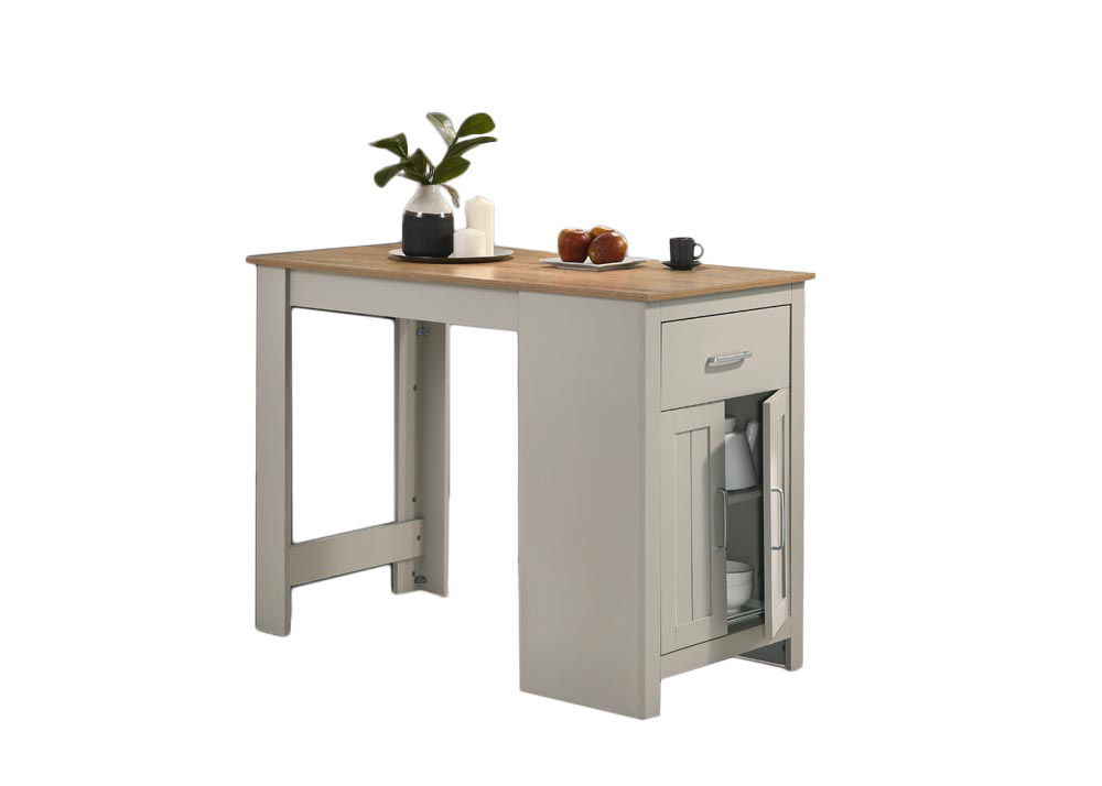 Alonzo 47" Light Gray Small Space Counter Height Dining Table with Cabinet, Drawer, and 2 Ergonomic Counter Stools