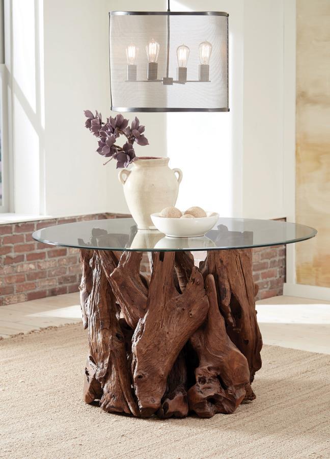 Coaster Fine Furniture Asbury - Round Glass Top Dining Table - Teak Brown | Meri Furniture