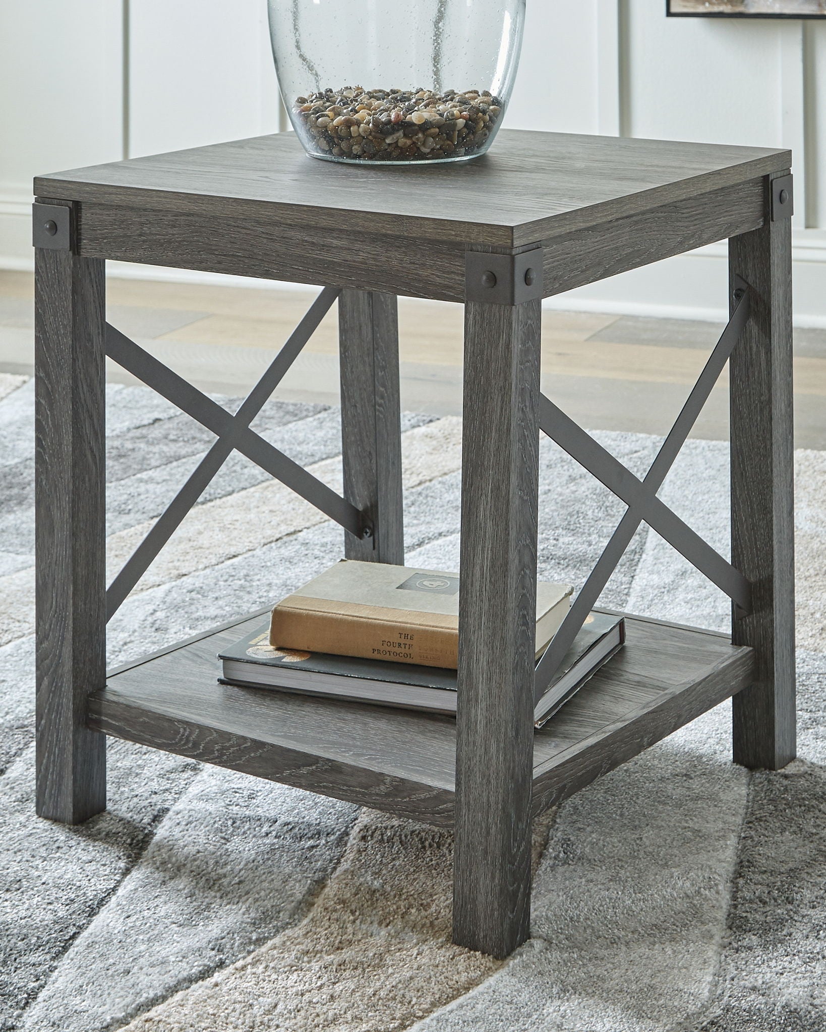 Freedan - Square End Table - Grayish Brown