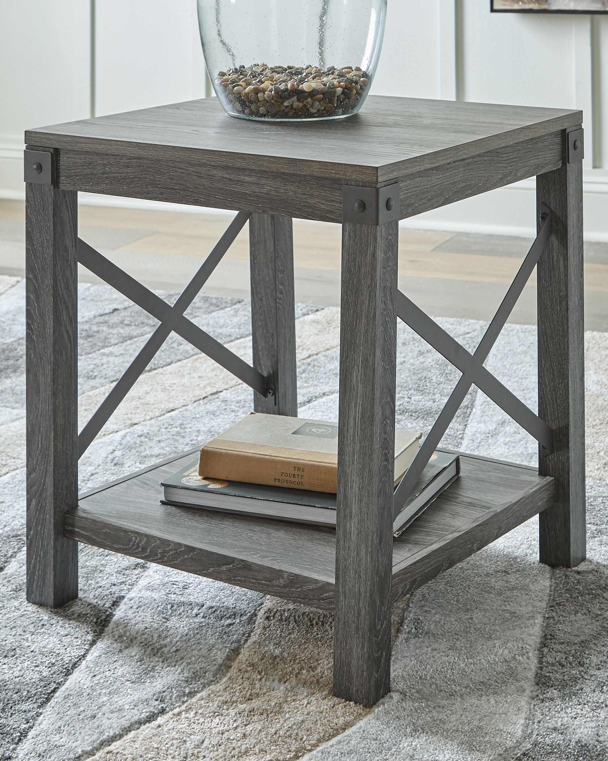 Ashley Furniture Freedan - Grayish Brown - Square End Table | Meri Furniture