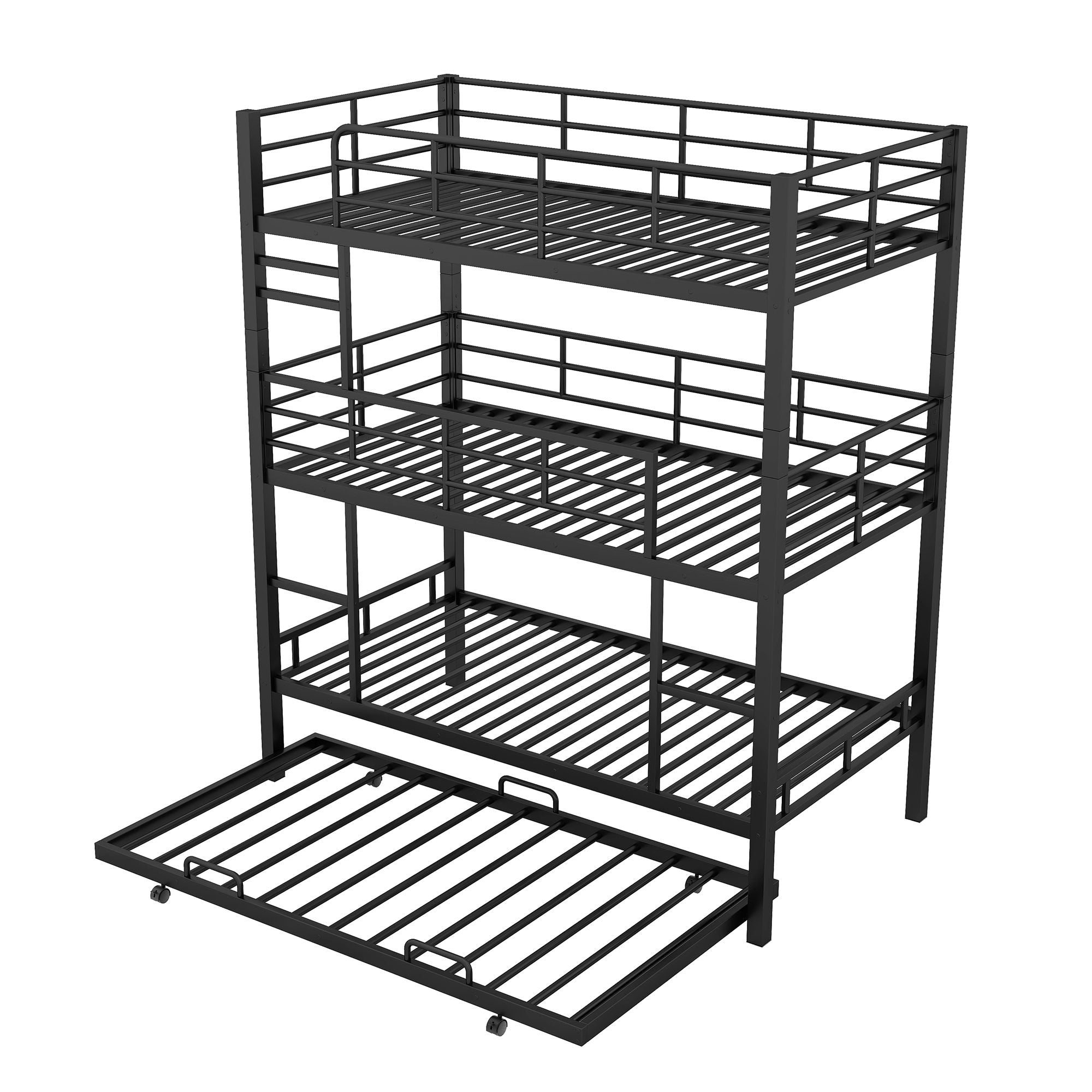 Triple Bunk Bed With Trundle, Heavy Duty Steel Construction