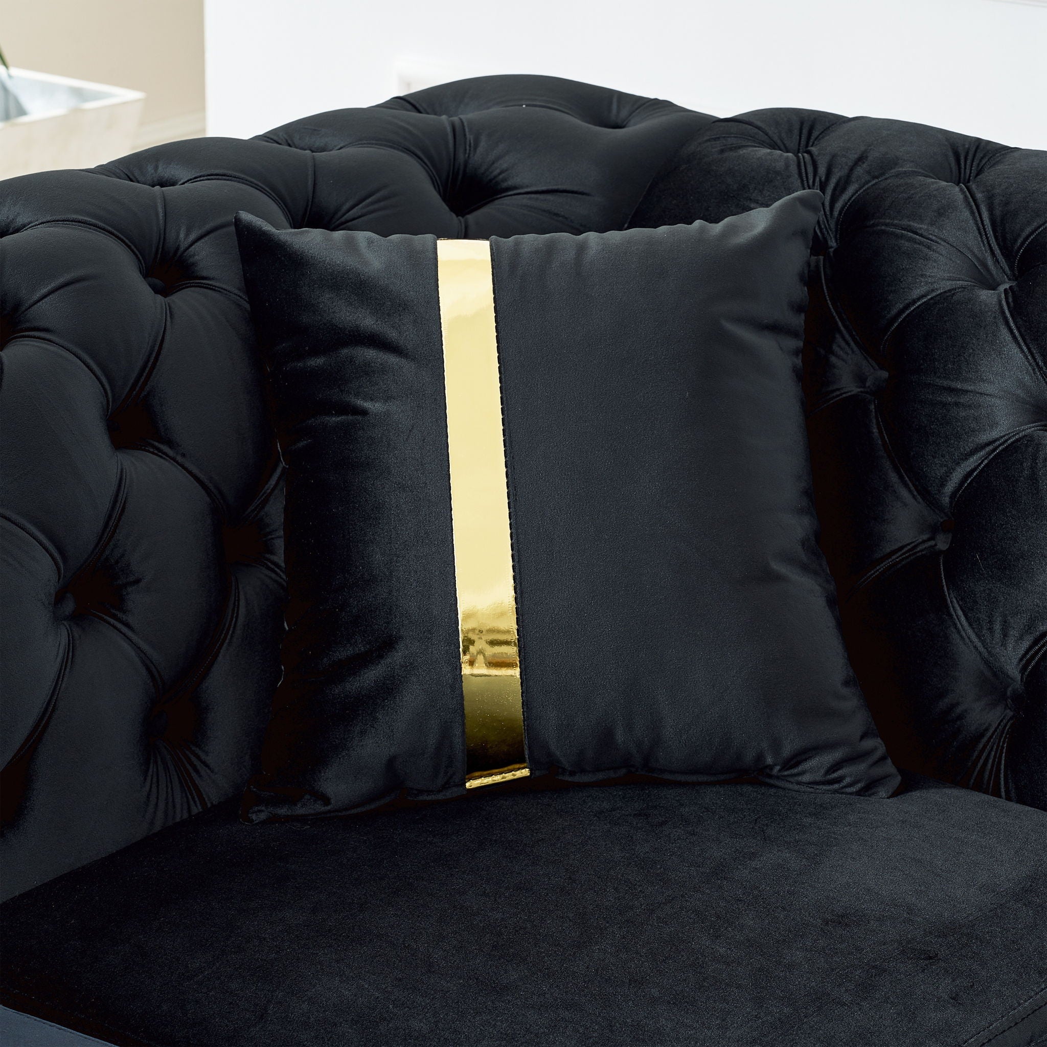 L Shaped Chesterfield Sectional Sofa With Stainless Steel Accents