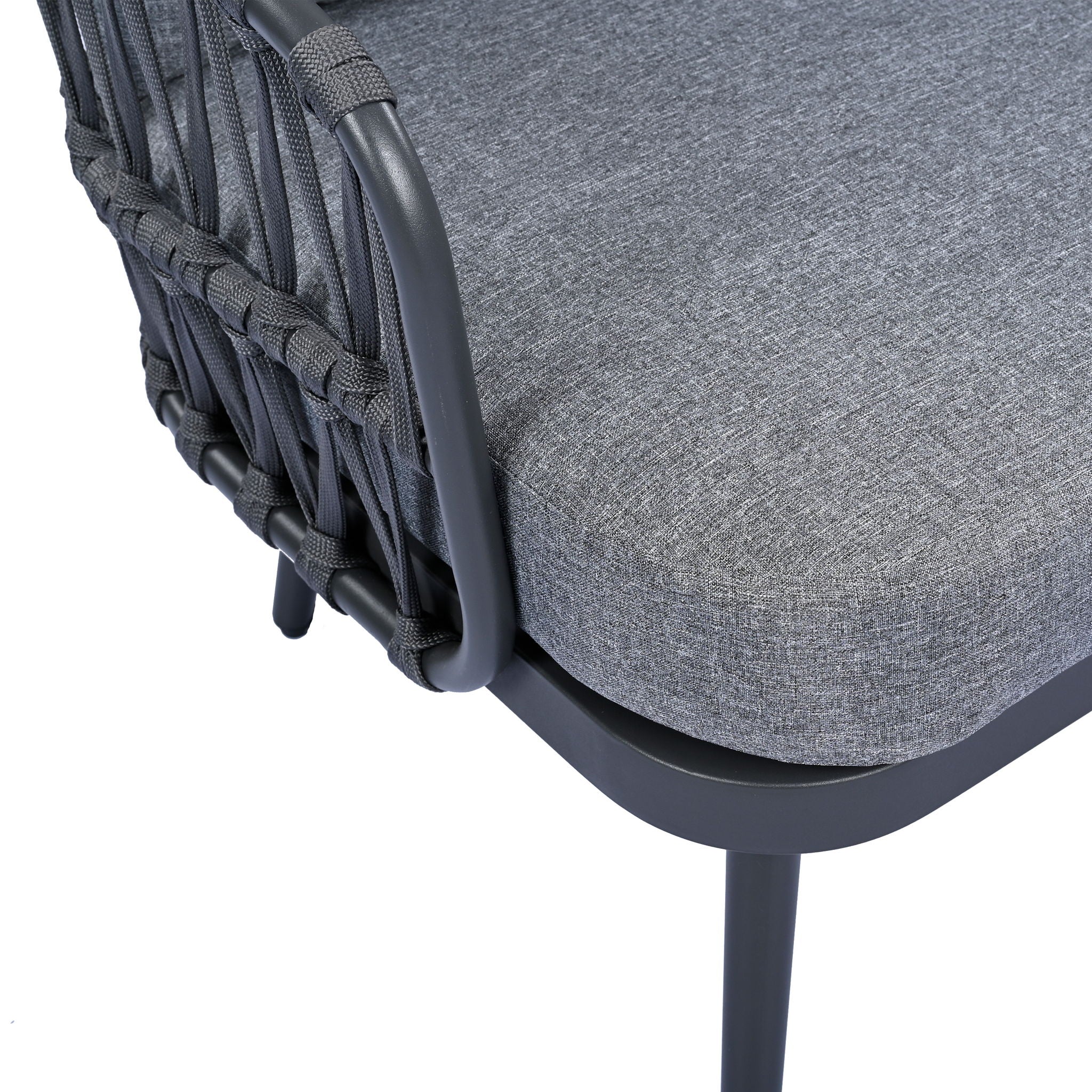 4 Piece Outdoor Patio Furniture Set, Metal Chairs With Woven Rope U Shaped Backrest