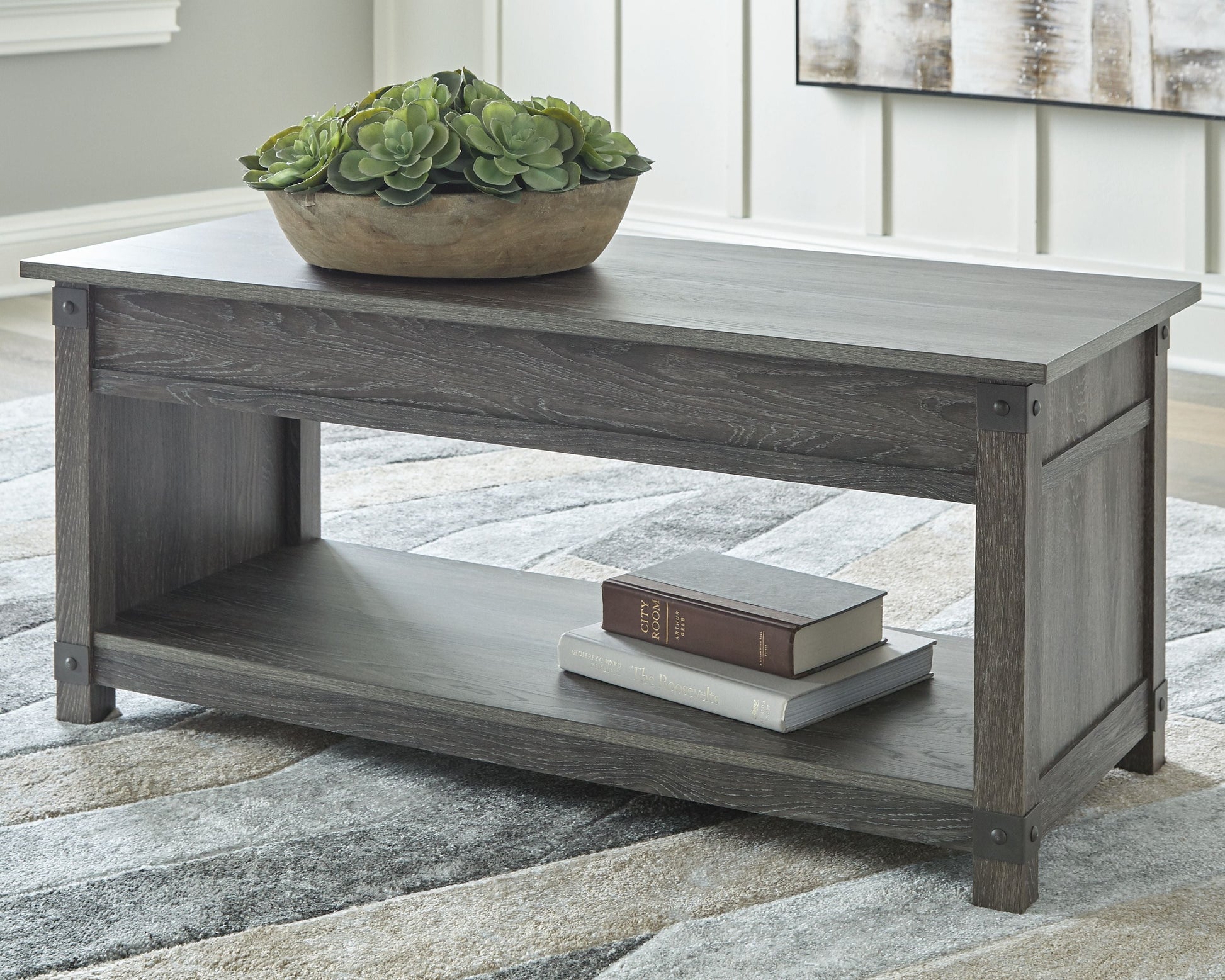 Ashley Furniture Freedan - Grayish Brown - Rect Lift Top Cocktail Table | Meri Furniture