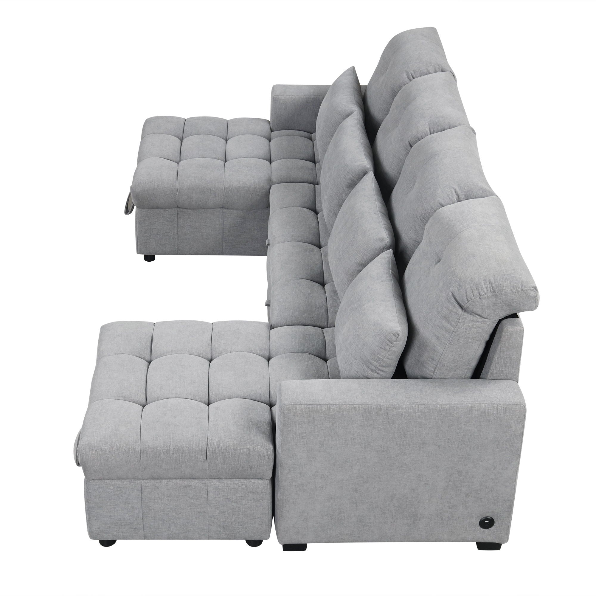 Oversized U-Shaped Versatile Sectional, Pull-Out Sofa Bed With Double Storage Chaise Lounges And 2 USB Ports For Living Room