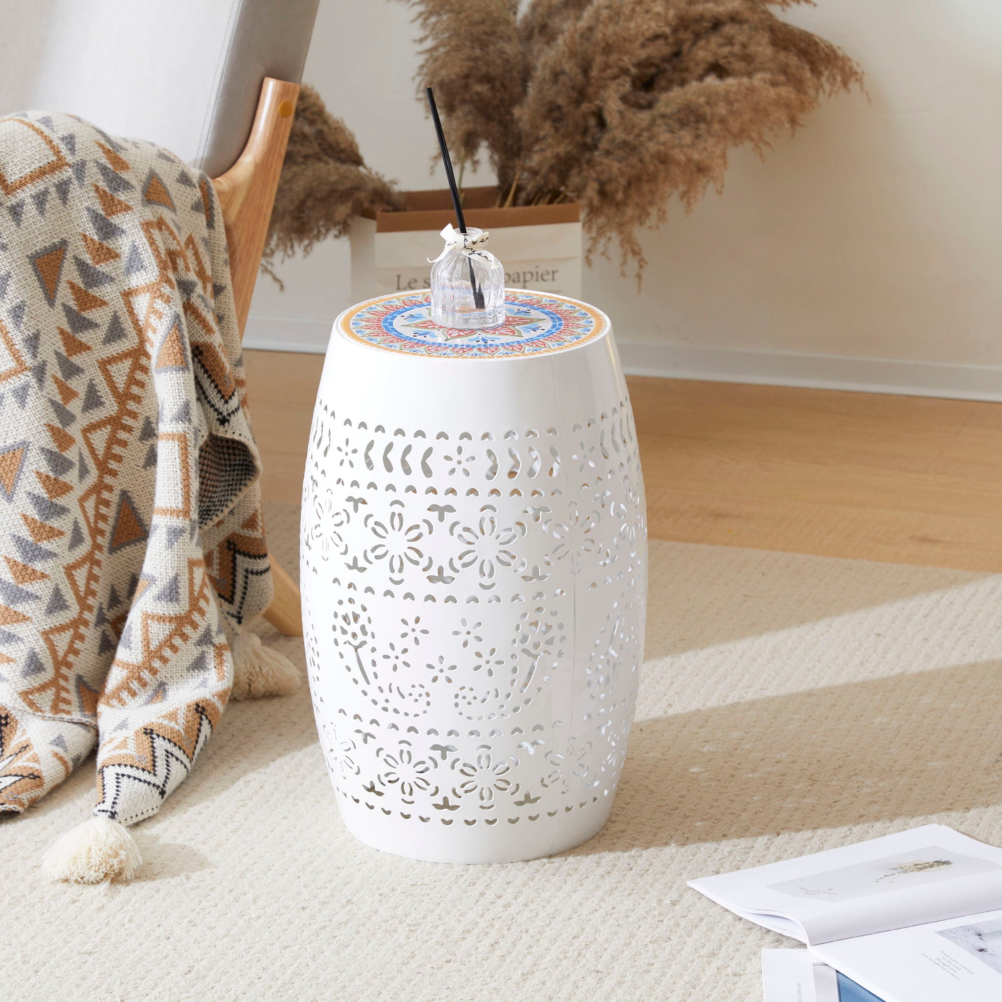 Ruby - Boho Mosaic Side Table With Ceramic Tile Top