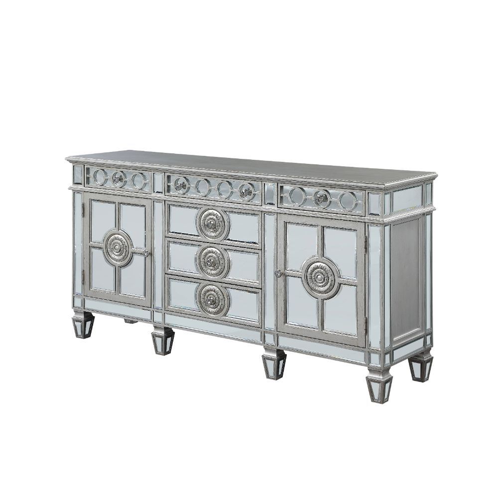 ACME Varian - Server - Mirrored & Antique Platinum - 36" | Meri Furniture