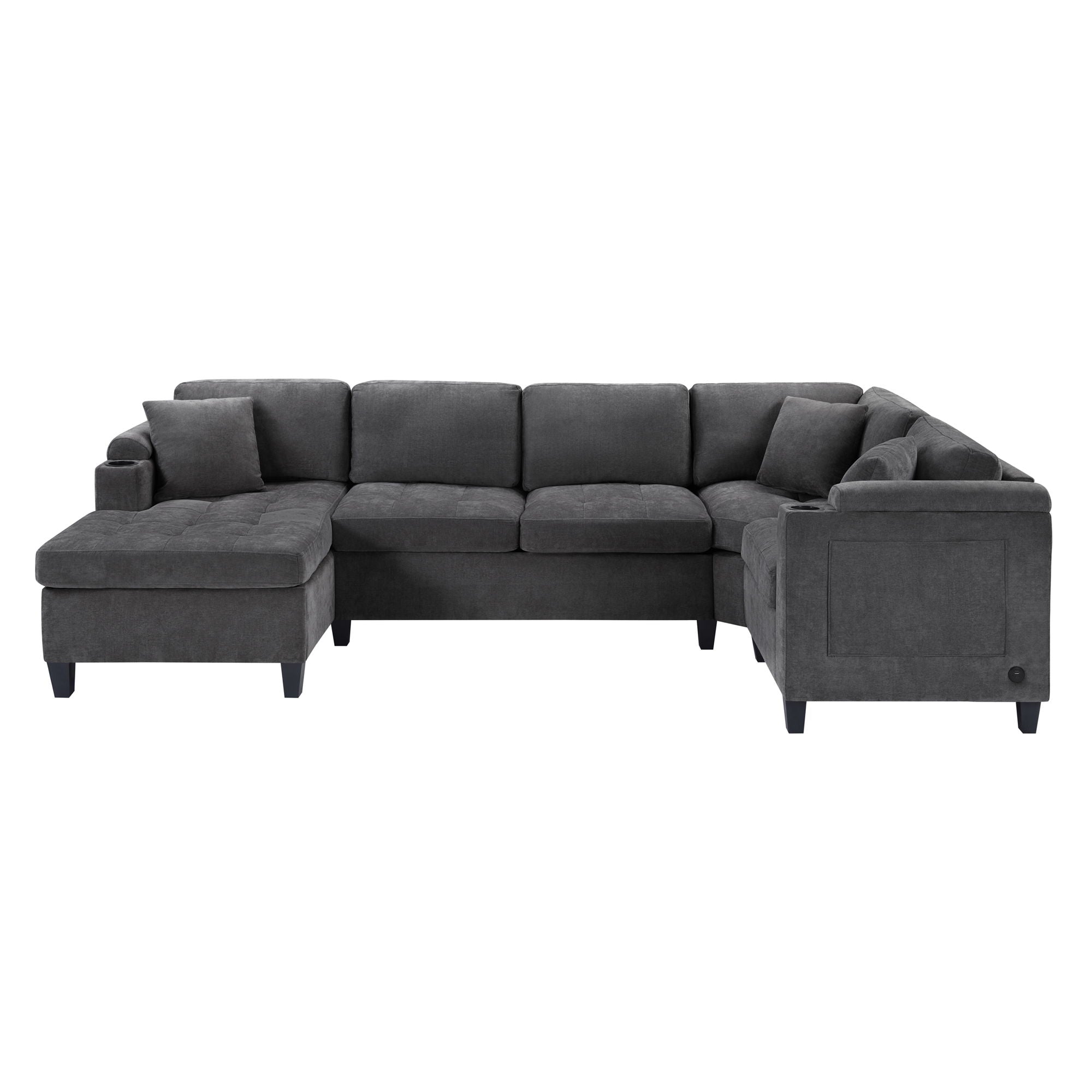 U Shaped Sectional Sofa, Corner Living Room Couch With Built In Cup Holders, Storage, USB Ports