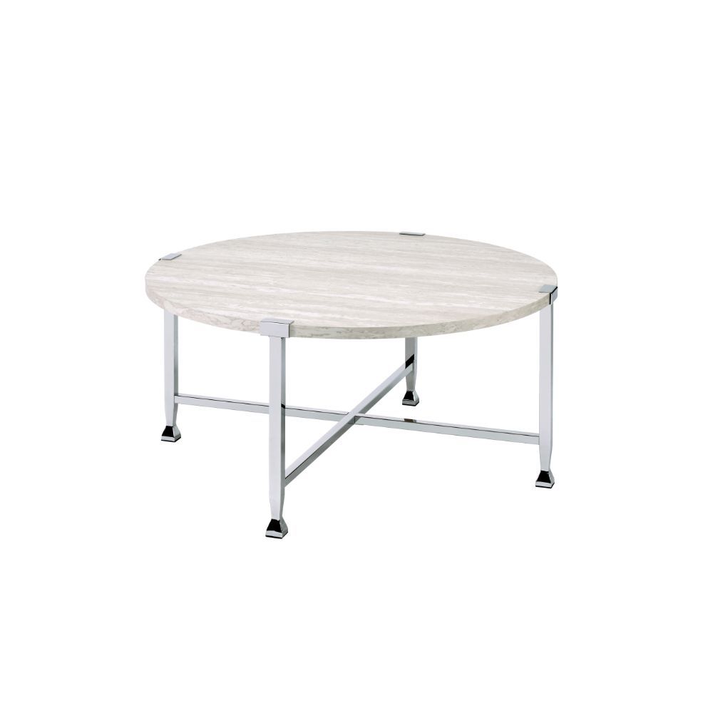 ACME Brecon - Coffee Table - White Oak & Chrome | Meri Furniture