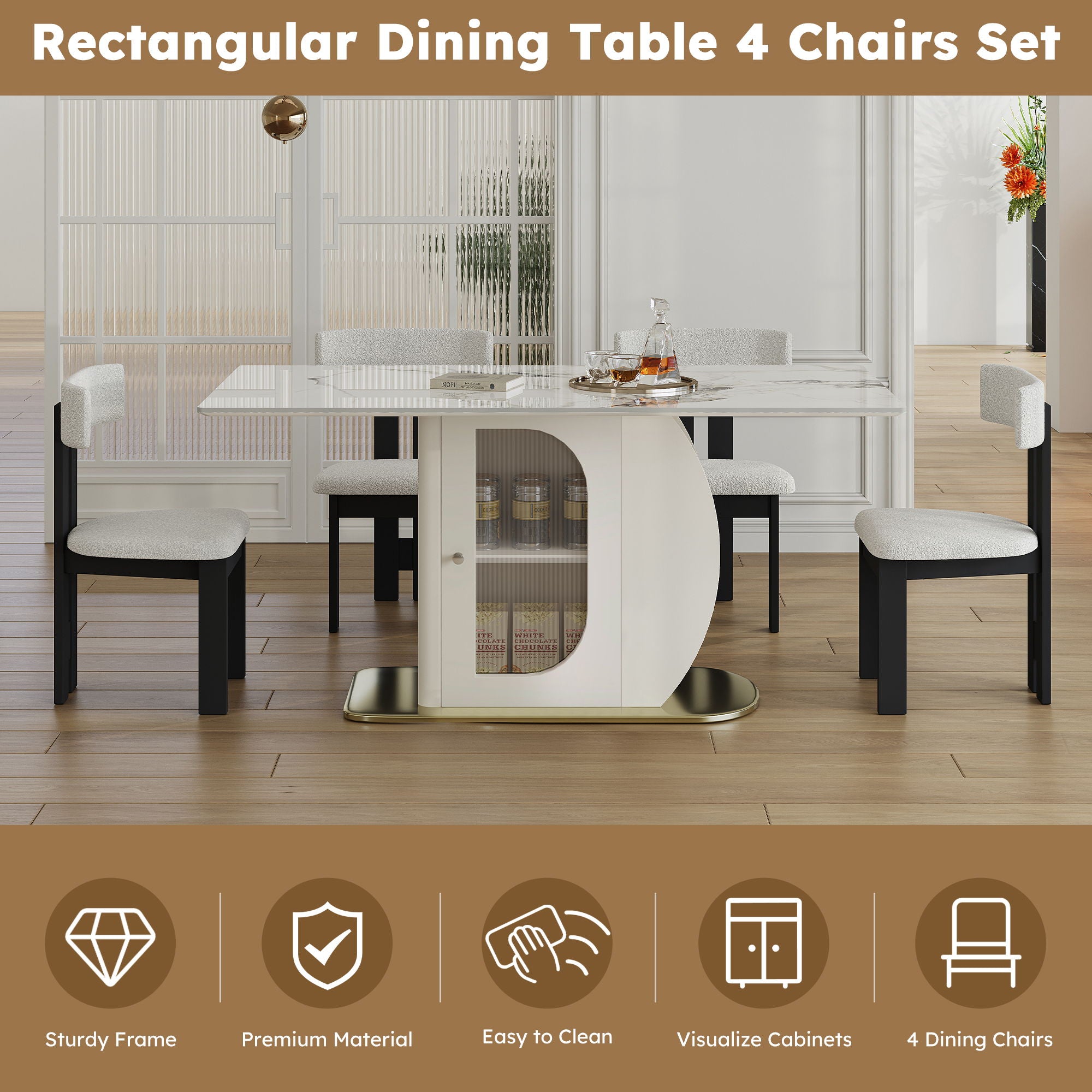 Modern Dining Table Set With Storage, Includes Chairs