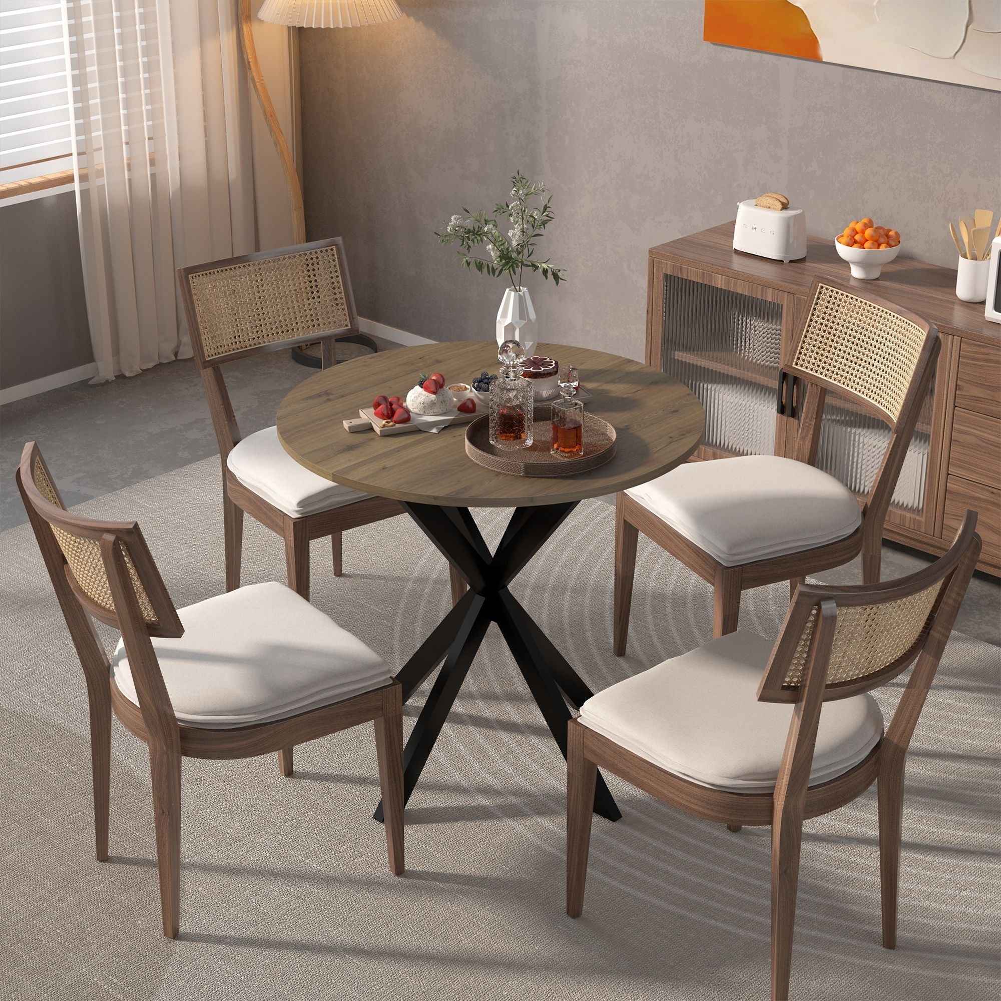 Round Dining Table For 2 - 4 People, Compact Kitchen Or Dining Room - Rustic Brown