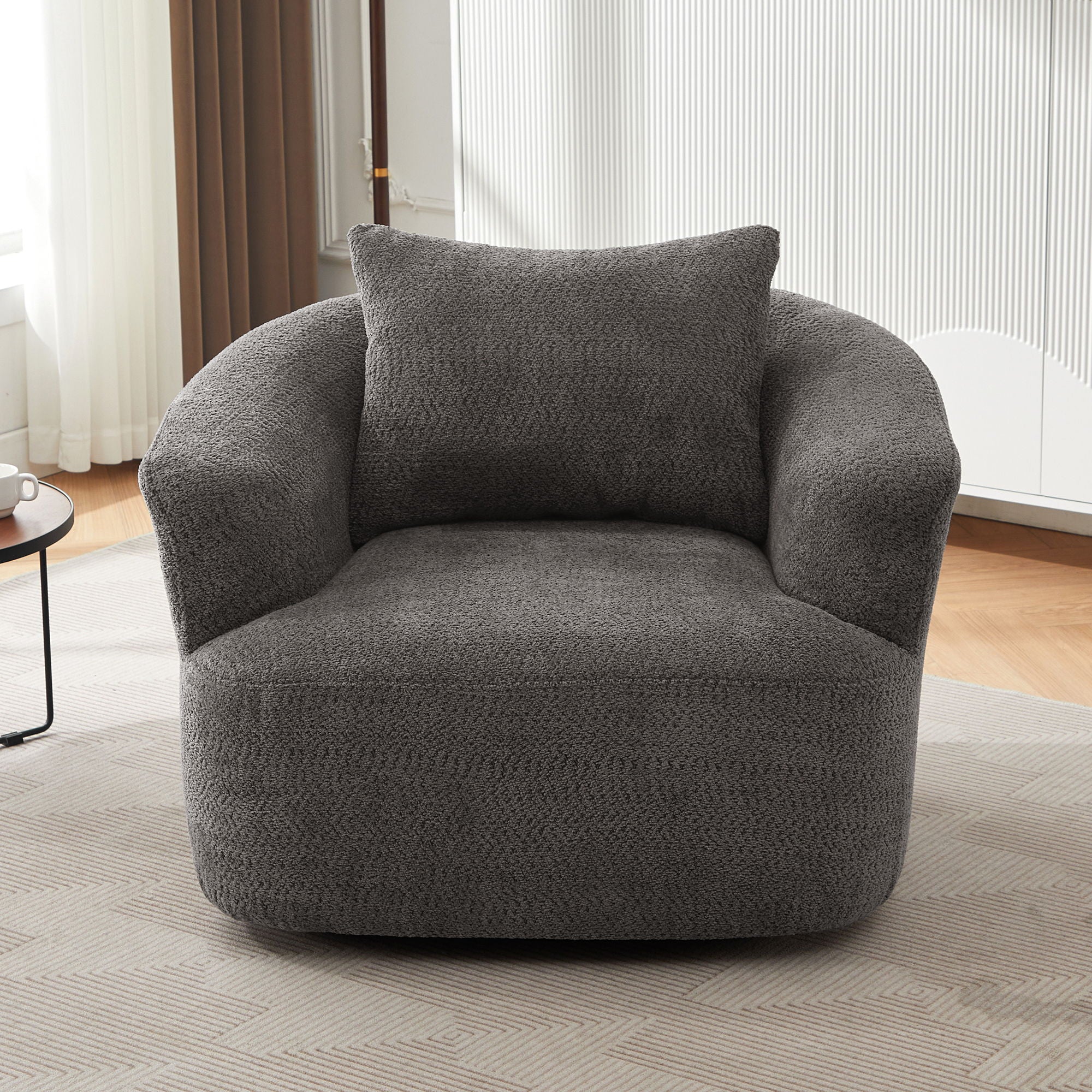 360° Swivel Barrel Sofa Chair With Throw Pillow, Chenille Upholstered Accent Chair