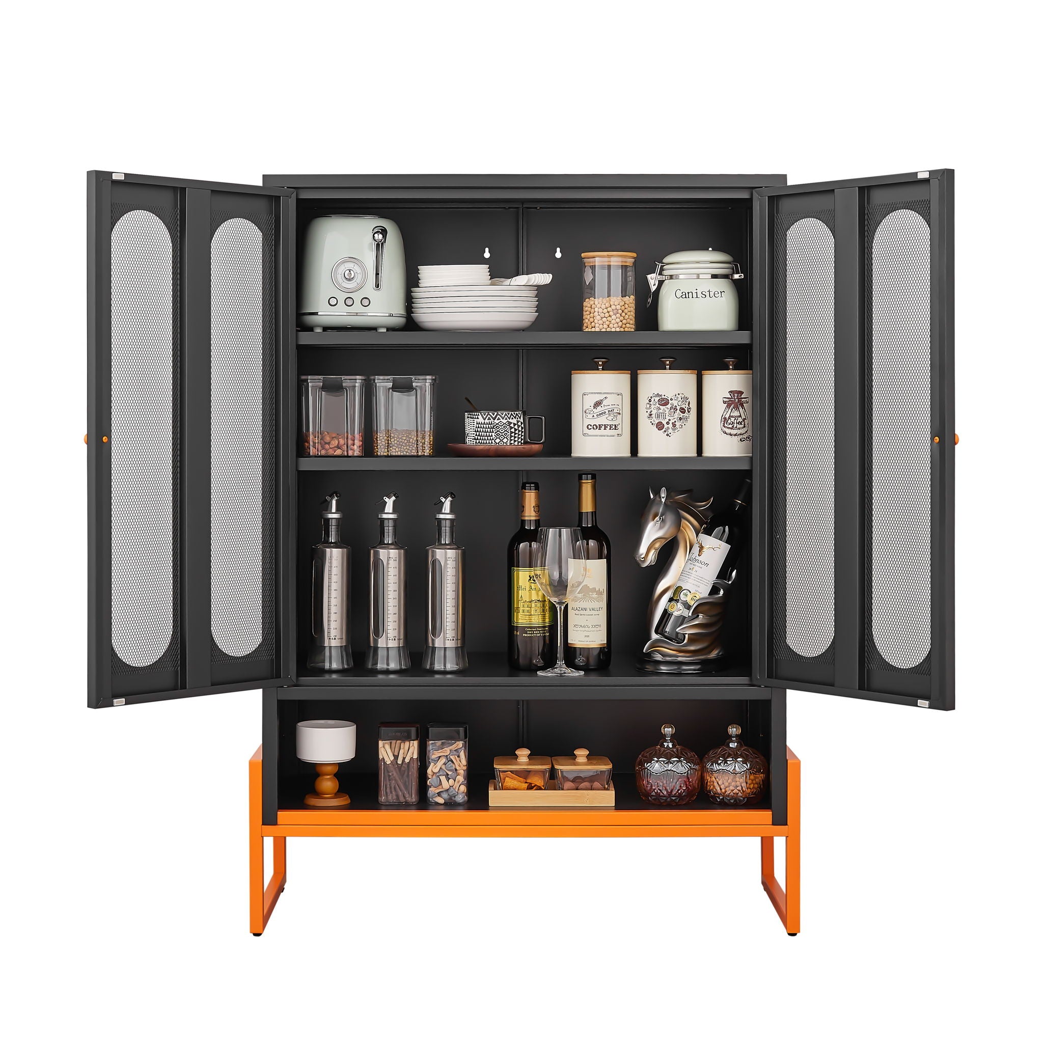 Modern Metal Shoe Cabinet With DoublebSided Mesh Doors And Adjustable Partitions