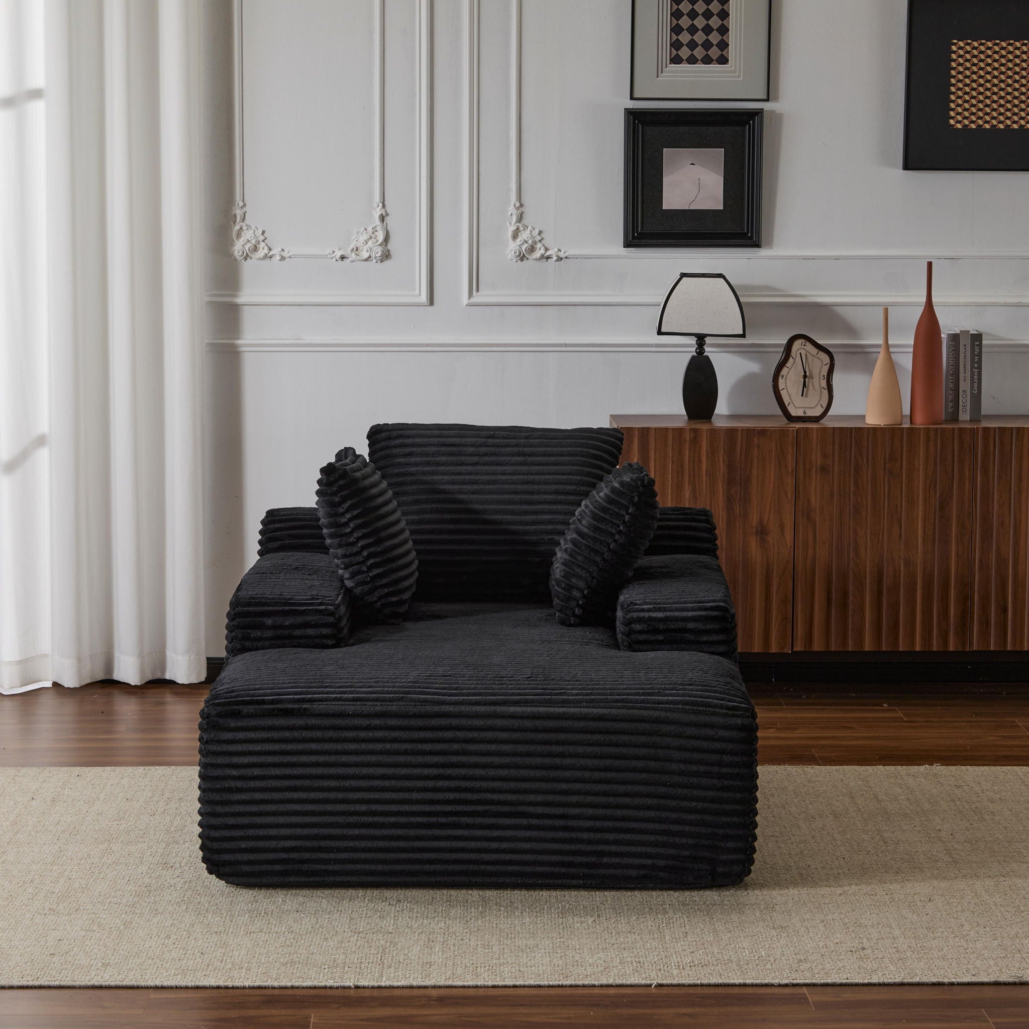 Oversized Chaise Lounge Chair Cozy Cloud Couch With 3 Throw Pillows And Wide Armrest