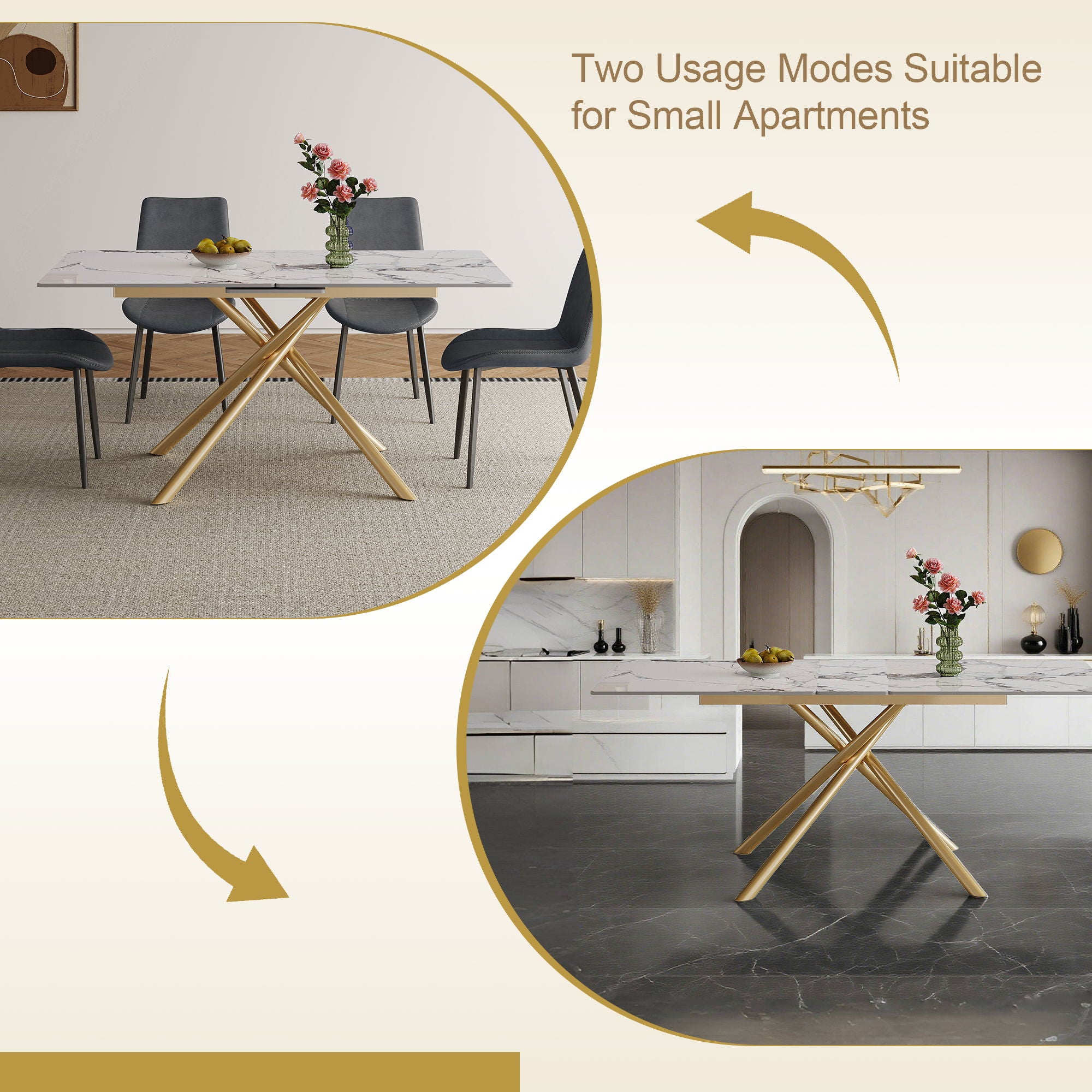 Modern Expandable Dining Table With Retractable Leaf With Chairs
