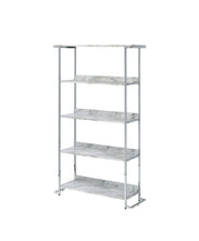 ACME Visage - Bookshelf - White Printed Faux Marble & Chrome | Meri Furniture