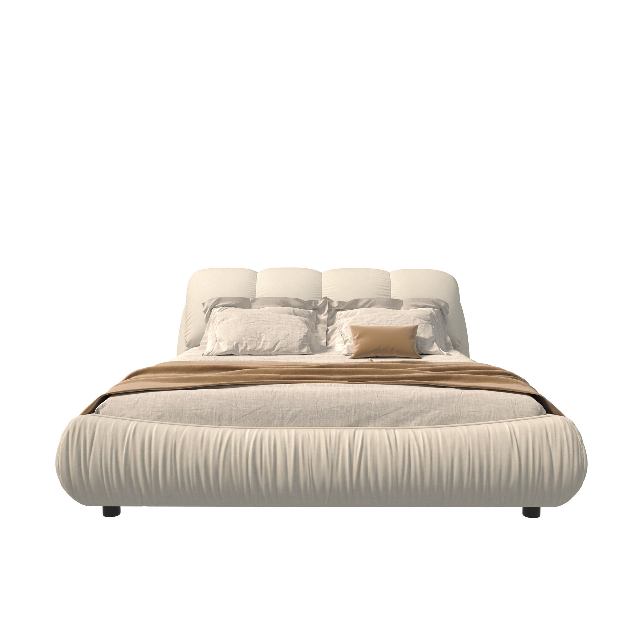 Luxury Upholstered Platform Bed With Oversized Padded Backrest And Solid Wood Frame