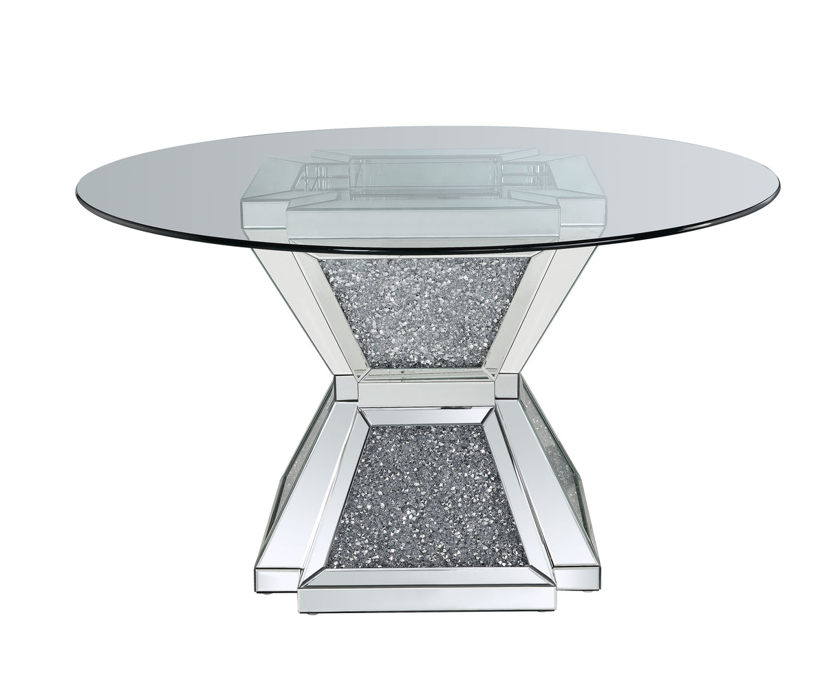 ACME Noralie - Dining Table - Clear Glass, Mirrored & Faux Diamonds - 31" | Meri Furniture