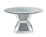 ACME Noralie - Dining Table - Clear Glass, Mirrored & Faux Diamonds - 31" | Meri Furniture