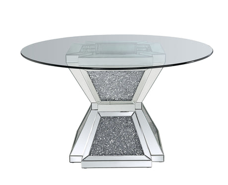 ACME Noralie - Dining Table - Clear Glass, Mirrored & Faux Diamonds - 31" | Meri Furniture