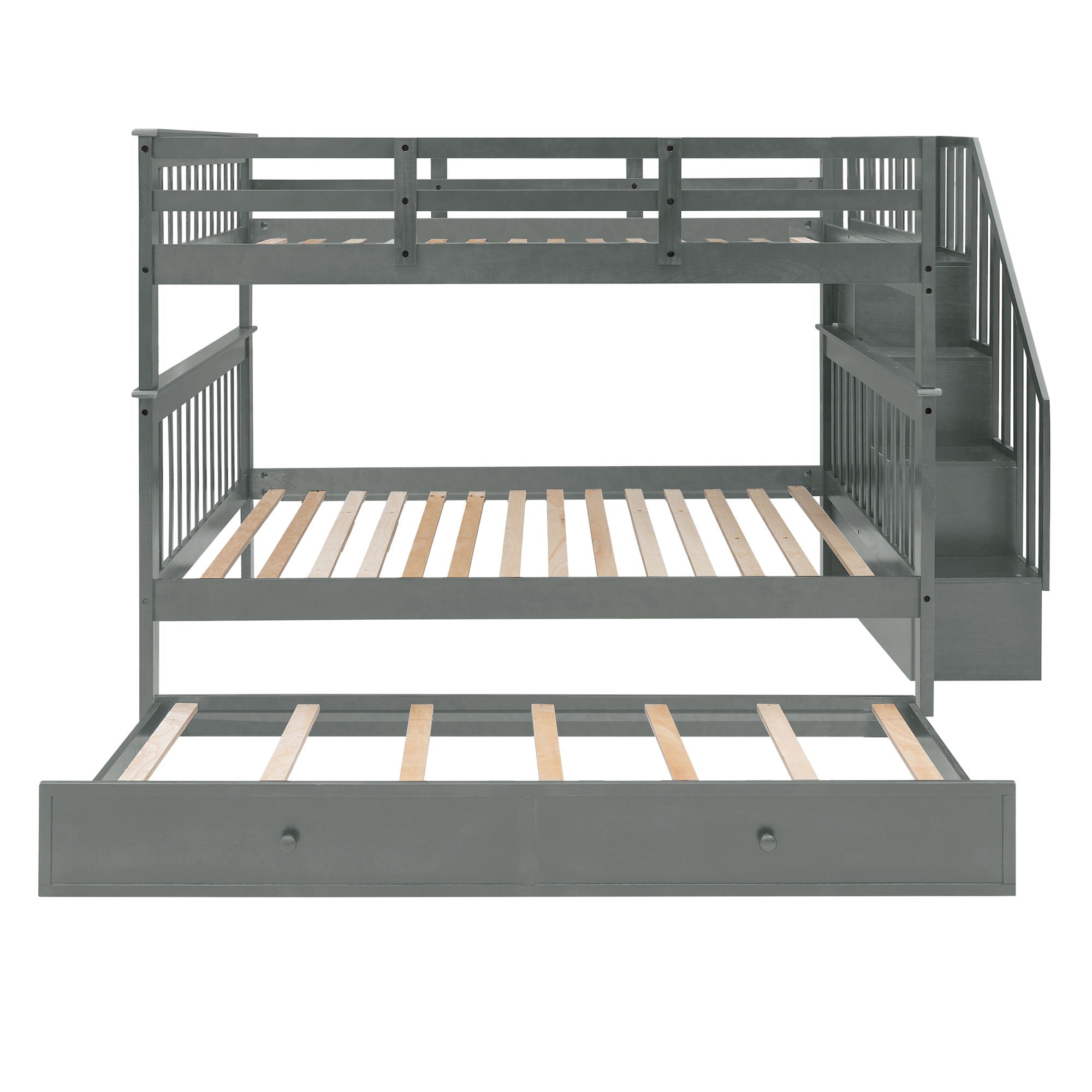 Stairway Bunk Bed With Storage And Guard Rail For Bedroom