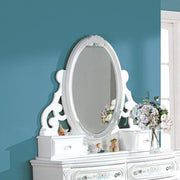 ACME Jewelry Mirror without beveled with 2 Drawer: Wooden Center Drawer Glide, Dovetail Included, Felt-Lined Top Drawer, Hardware: Crystal like Knob | Meri Furniture