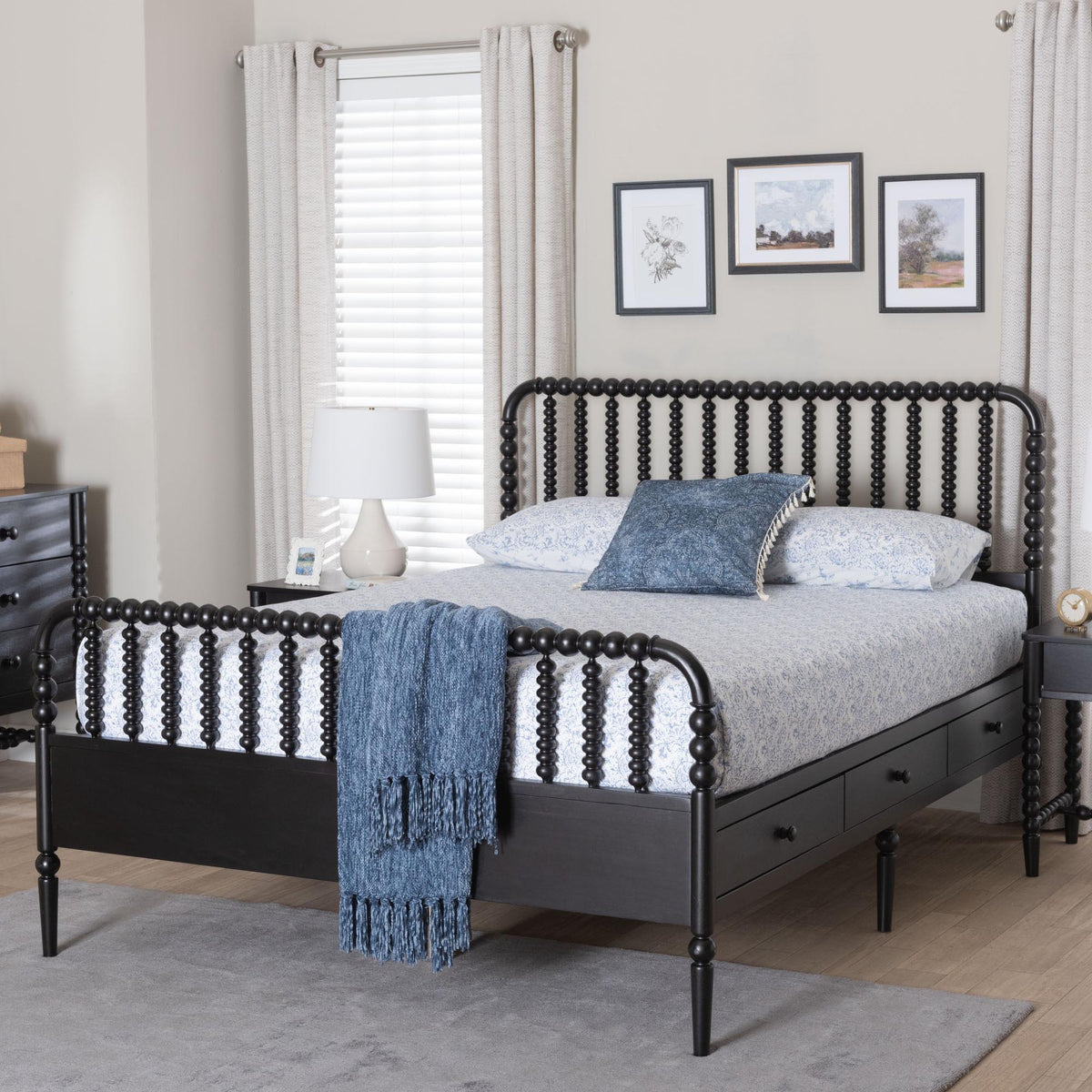 Lucera 6-Drawer Platform Bed with Bobbin Frame, Full, Black