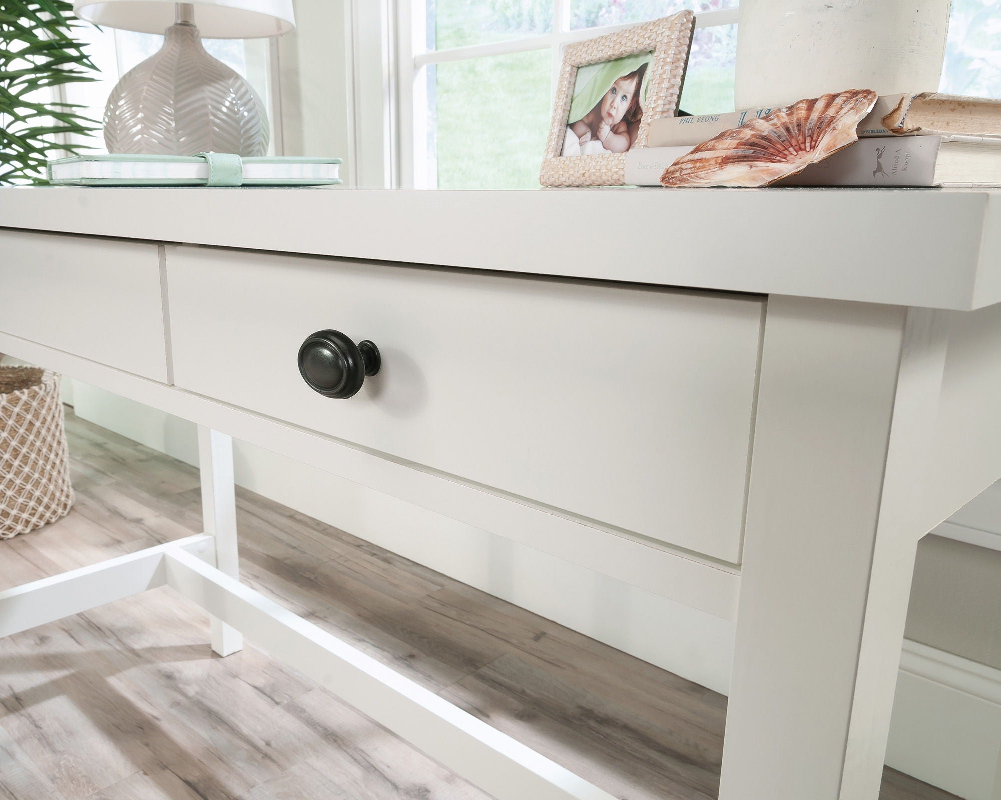 Rustic Writing Desk with Drawers in Soft White
