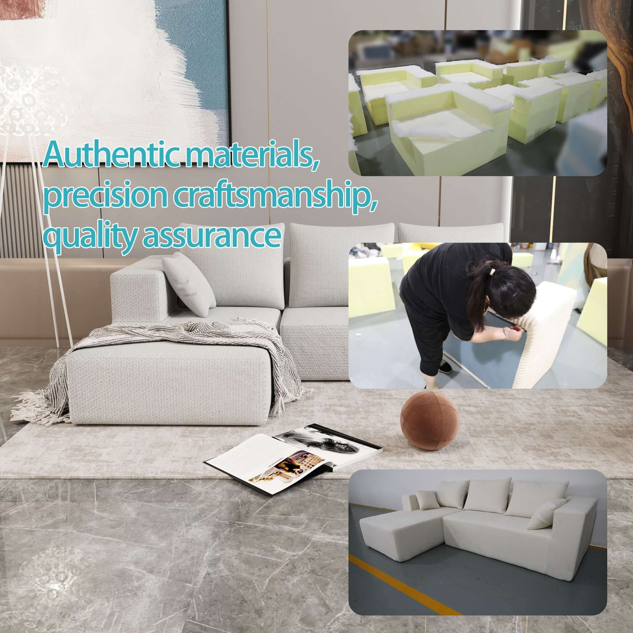 Modular Corner Sofa With Soft Linen Fabric