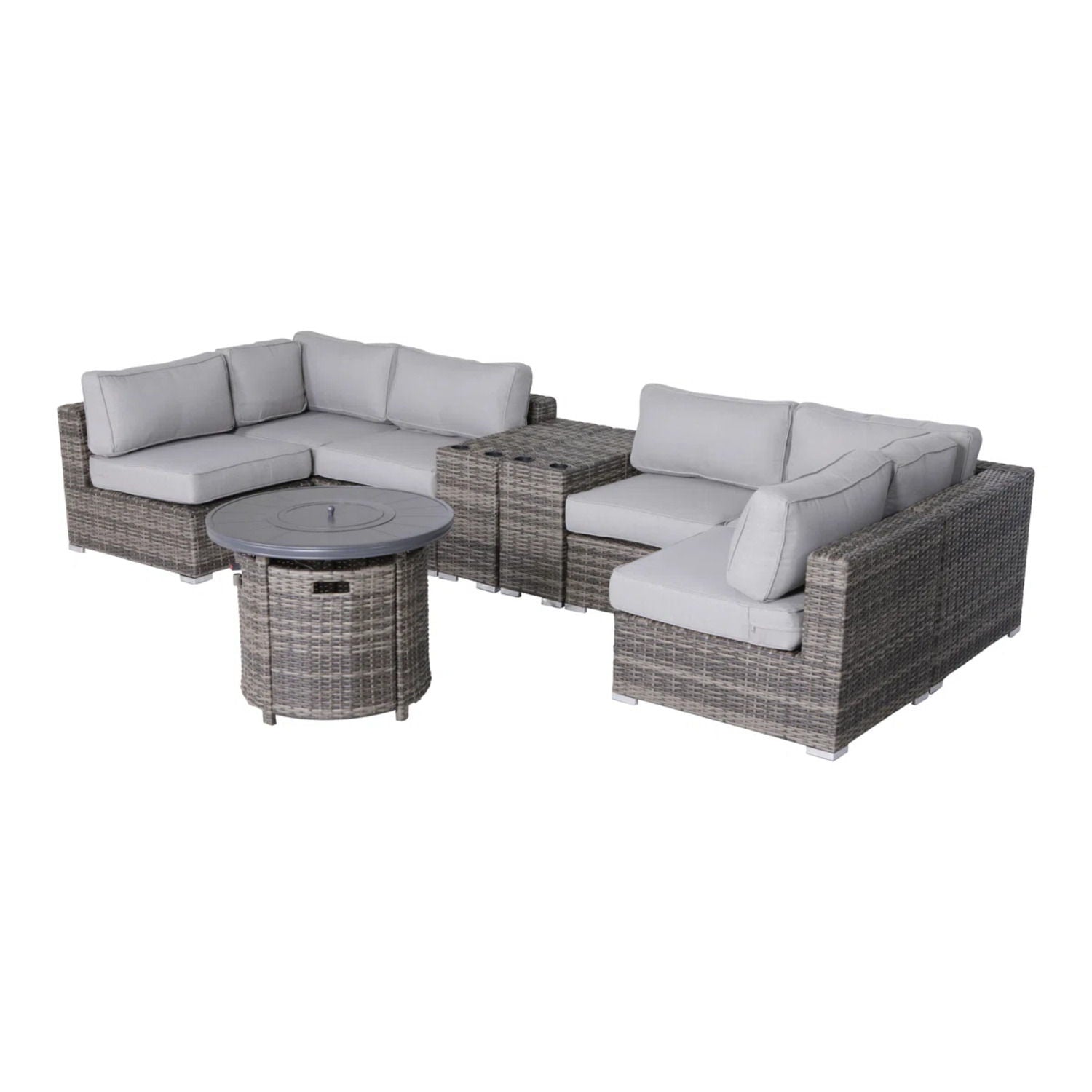 Wicker Outdoor Lounge Set With Cushions And Fire Pit