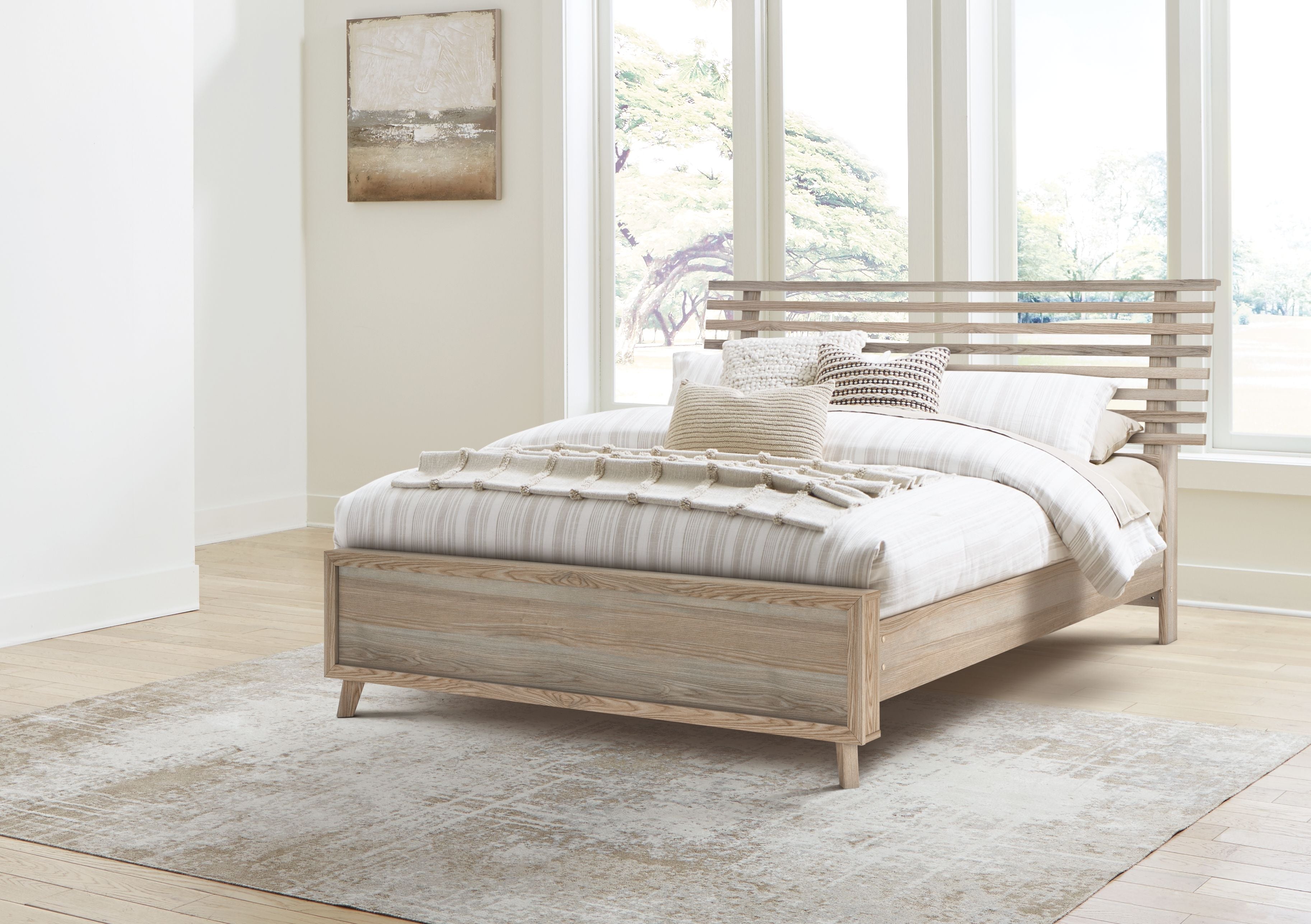 Signature Design by Ashley® Hasbrick - Tan - Queen Slat Panel Bed With Framed Panel Footboard | Meri Furniture